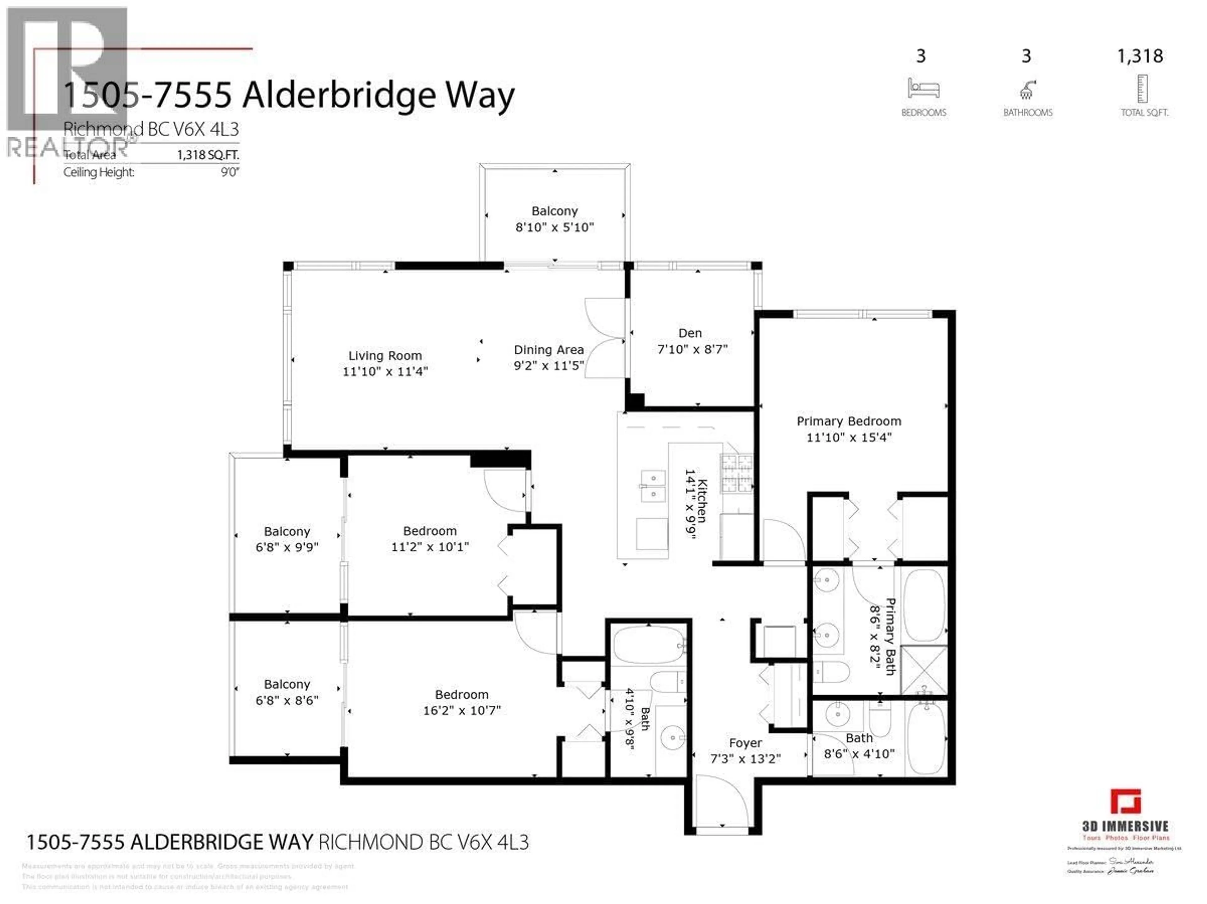 Floor plan for 1505 - 7555 ALDERBRIDGE WAY, Richmond British Columbia V6X4L3