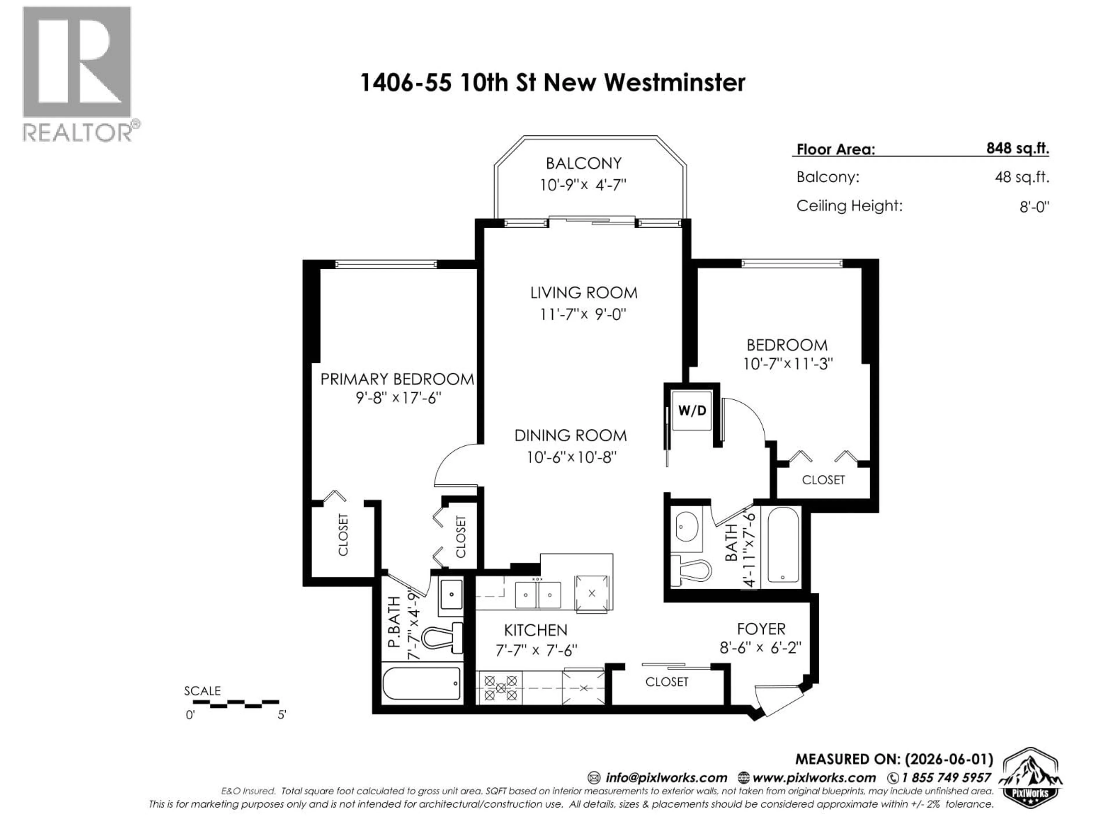 Floor plan for 1406 - 55 TENTH STREET, New Westminster British Columbia V3M6R5