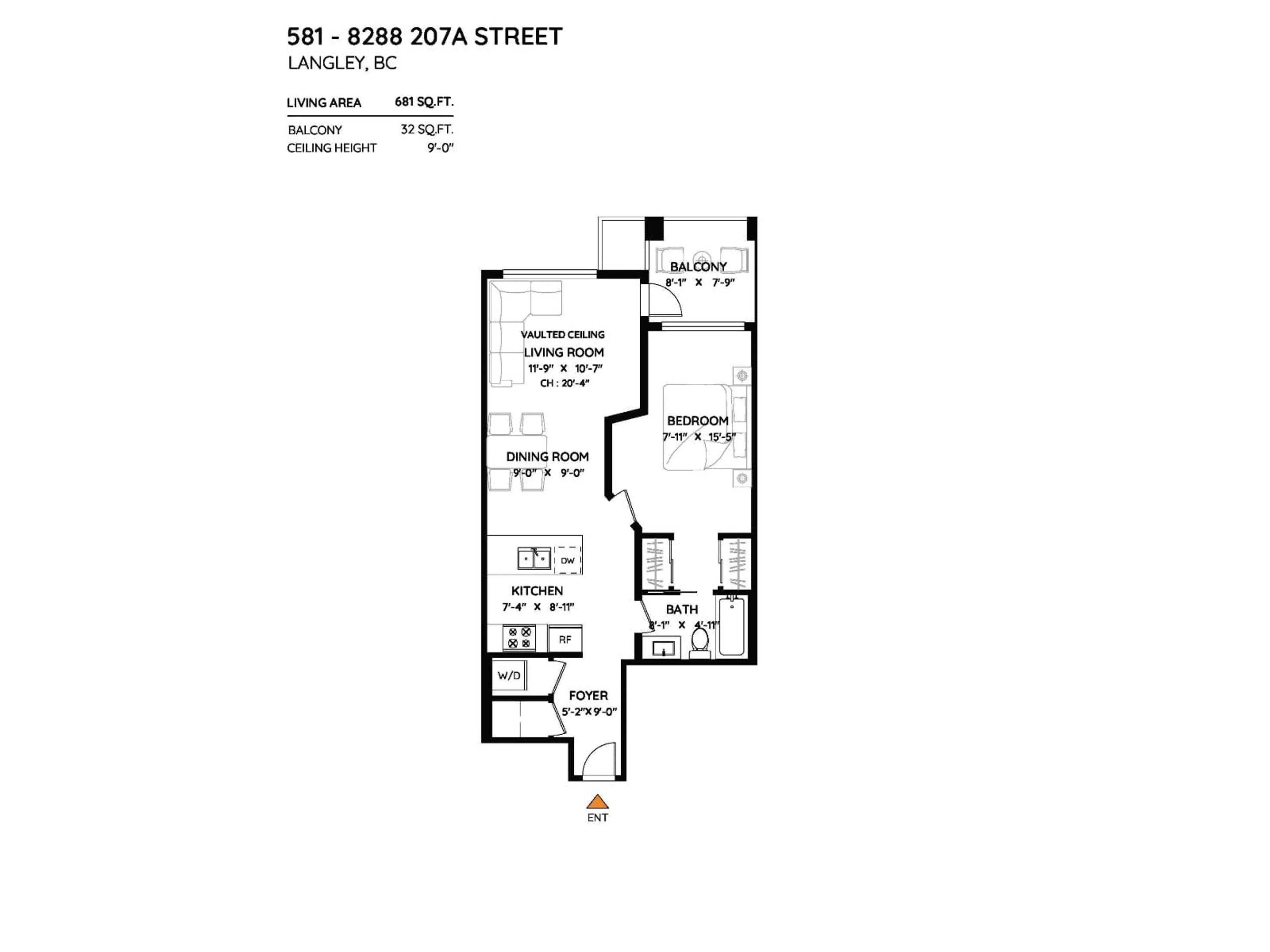 Floor plan for 581 - 8288 207A STREET, Langley British Columbia V2Y0L2