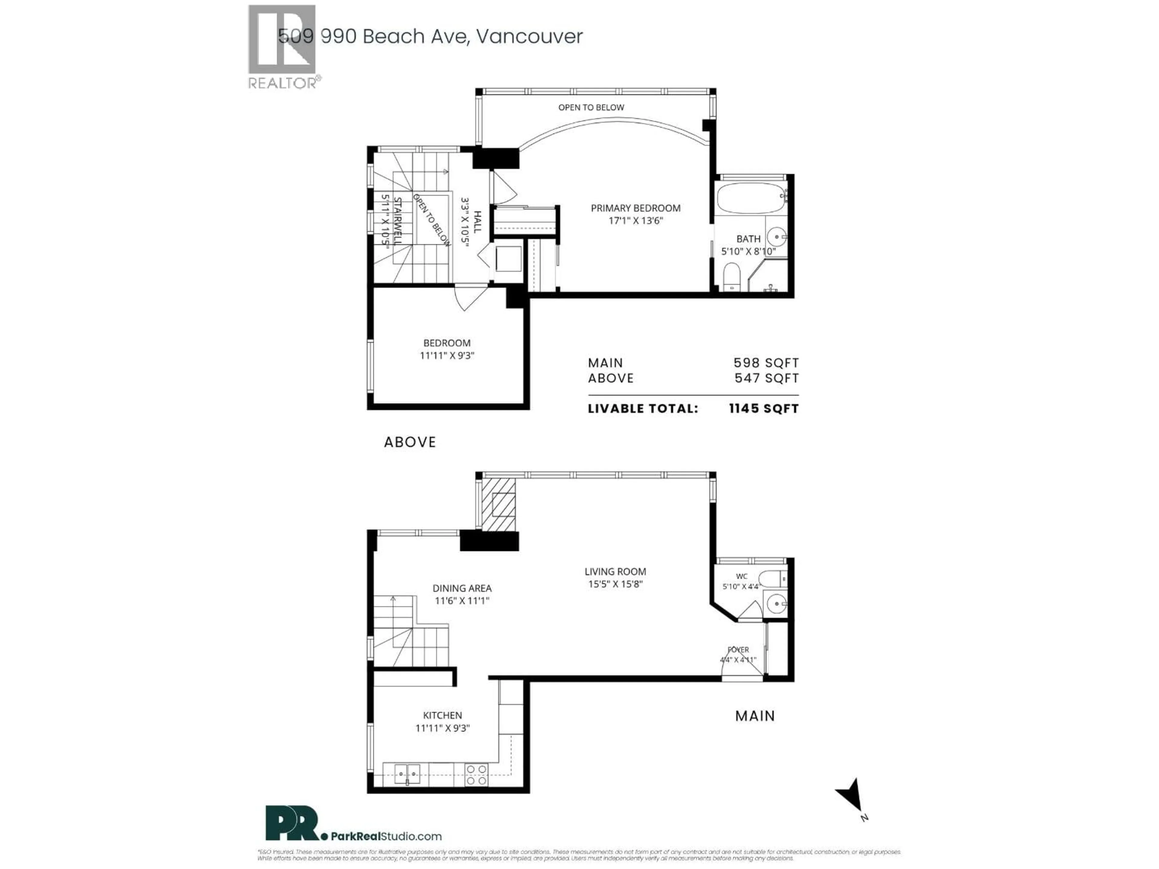 Floor plan for 509 - 990 BEACH AVENUE, Vancouver British Columbia V6Z2N9