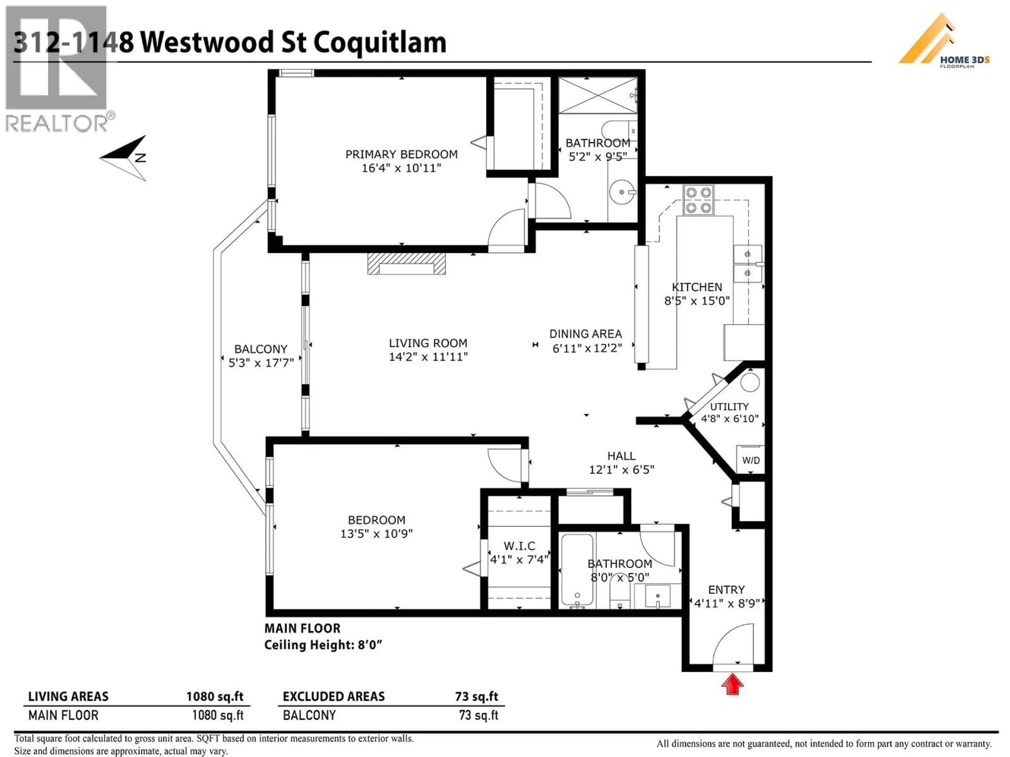 Floor plan for 312 - 1148 WESTWOOD STREET, Coquitlam British Columbia V3B7M5