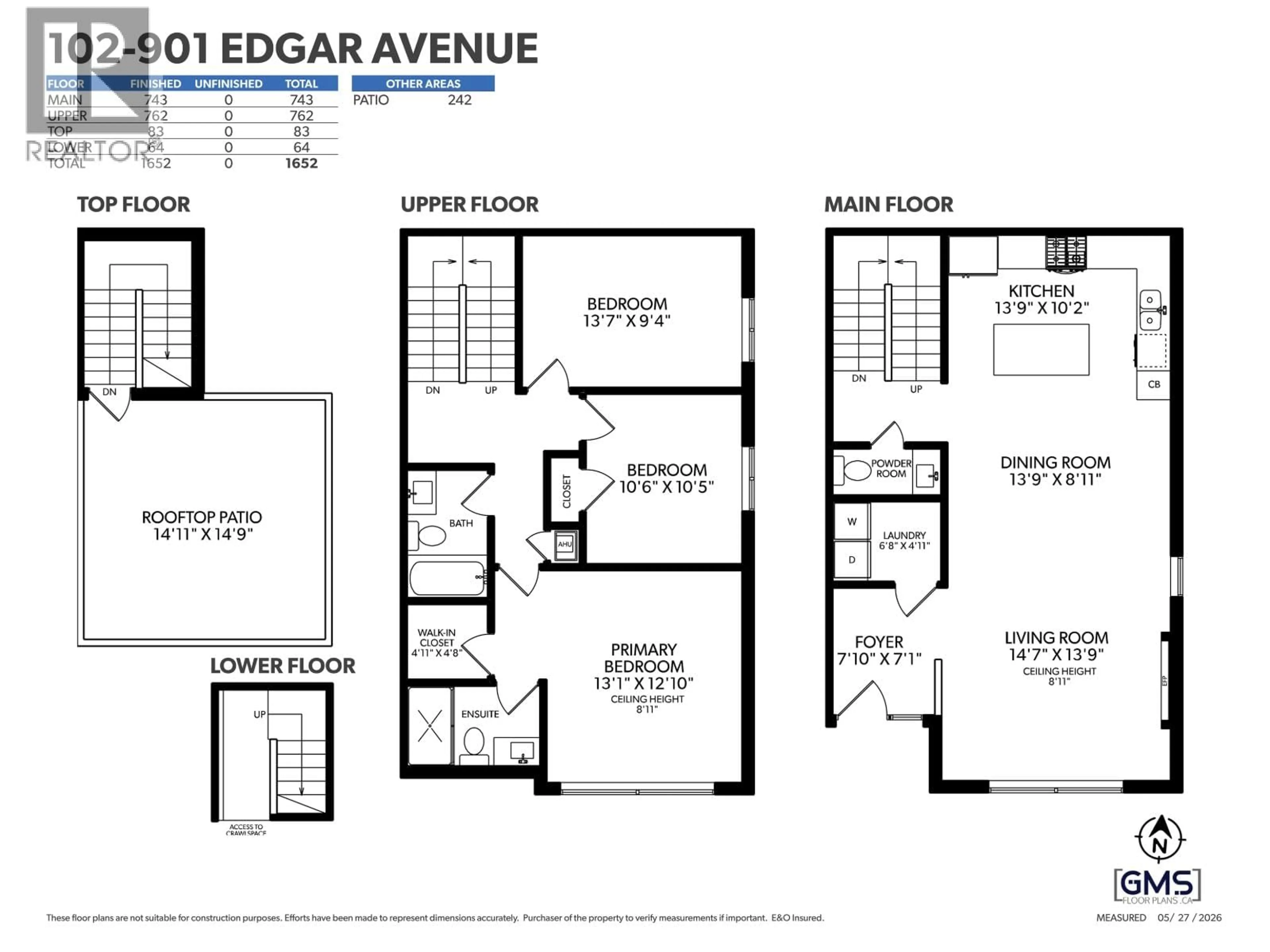 Floor plan for 102 - 901 EDGAR AVENUE, Coquitlam British Columbia V3K2K1