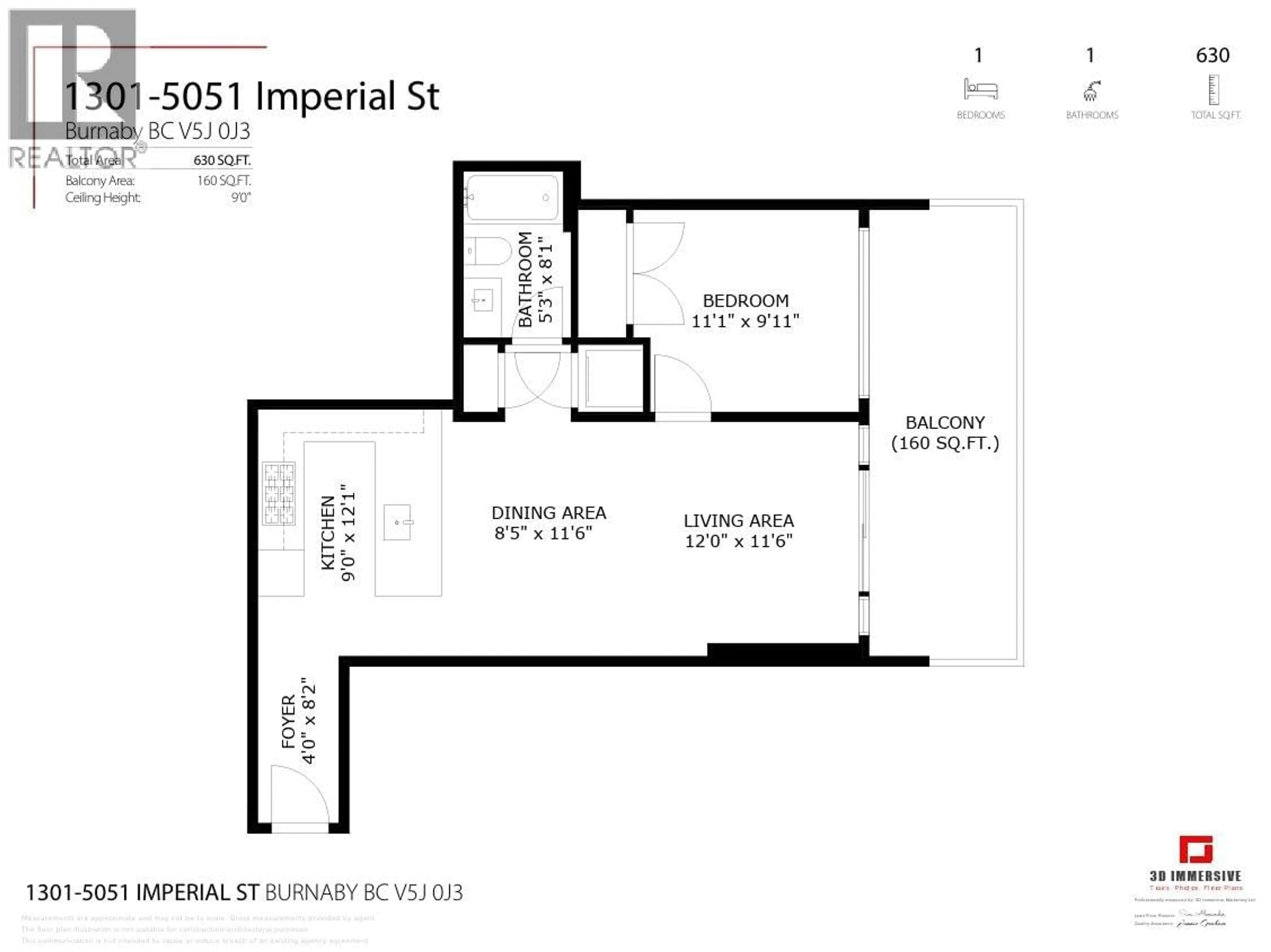 Floor plan for 1301 - 5051 IMPERIAL STREET, Burnaby British Columbia V5J0J3