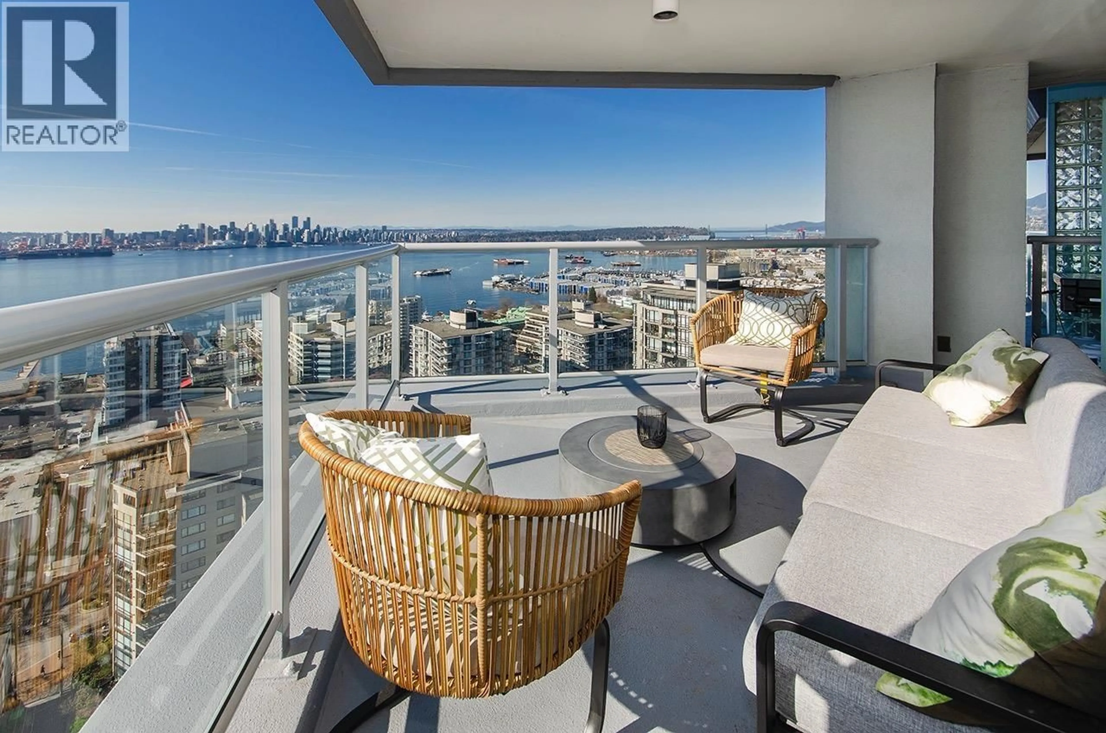 Balcony in the apartment, water/lake/river/ocean view for 2601 - 120 2ND STREET, North Vancouver British Columbia V7M1C3