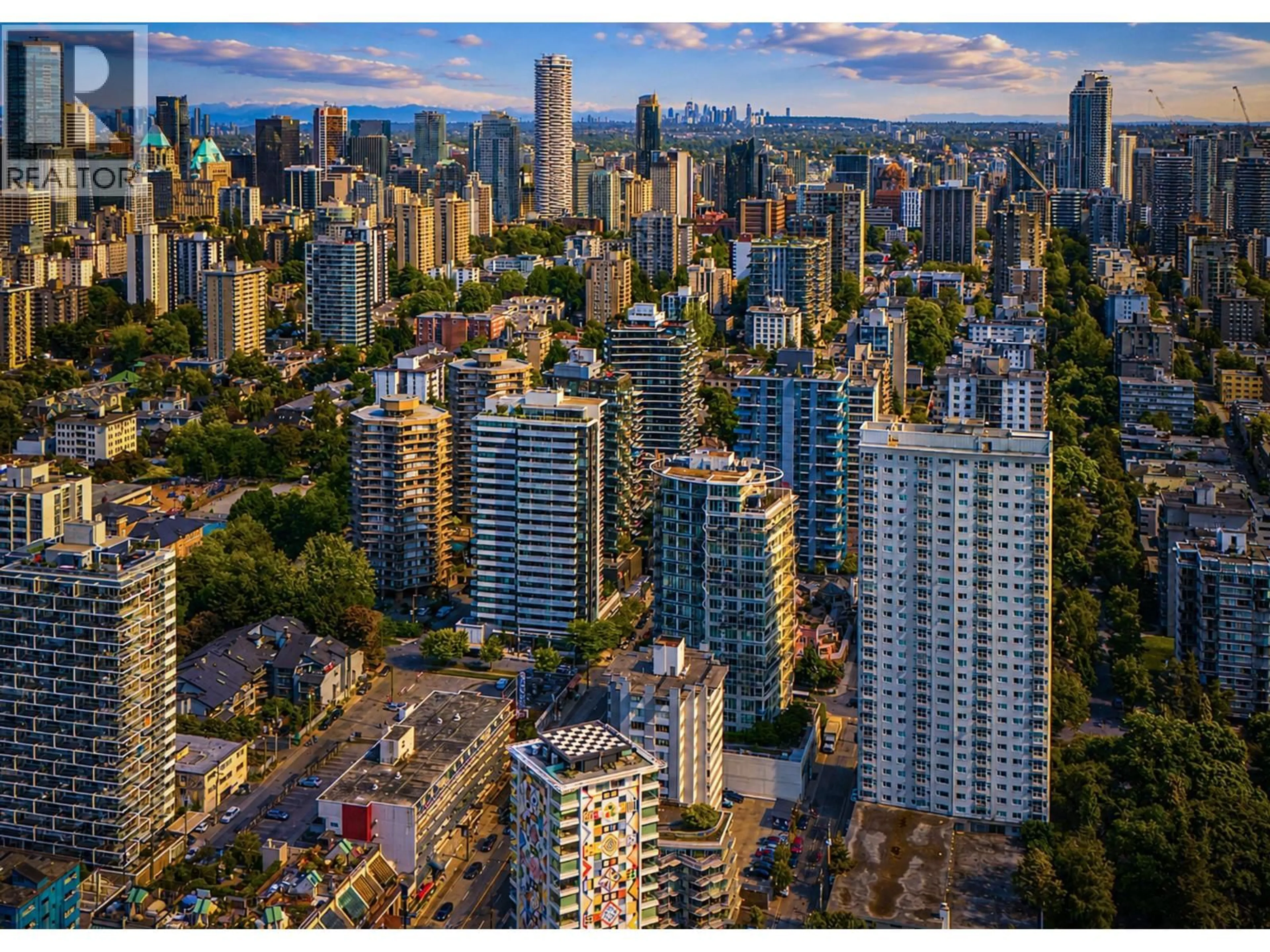 A pic from outside/outdoor area/front of a property/back of a property/a pic from drone, city buildings view from balcony for 1506 - 1221 BIDWELL STREET, Vancouver British Columbia V6G0B1