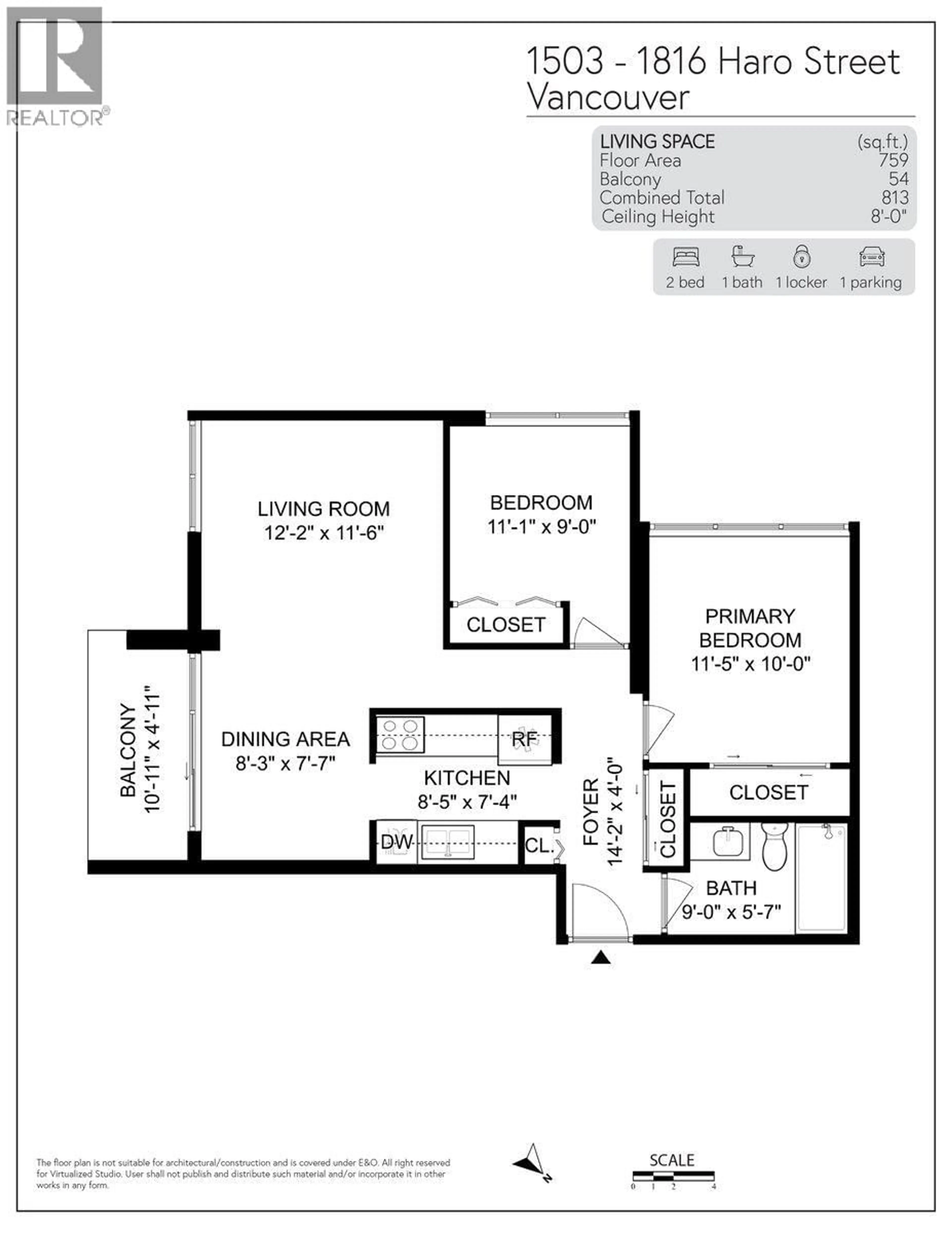 Floor plan for 1503 - 1816 HARO STREET, Vancouver British Columbia V6G2Y7