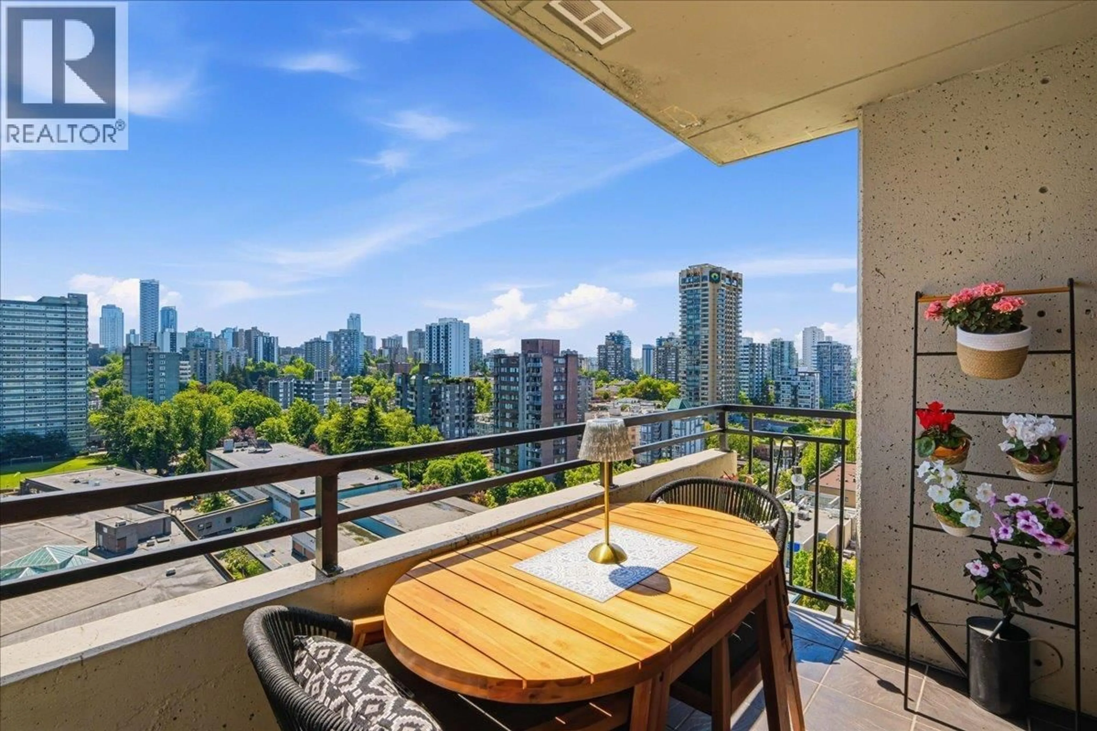 Balcony in the apartment, city buildings view from balcony for 1503 - 1816 HARO STREET, Vancouver British Columbia V6G2Y7