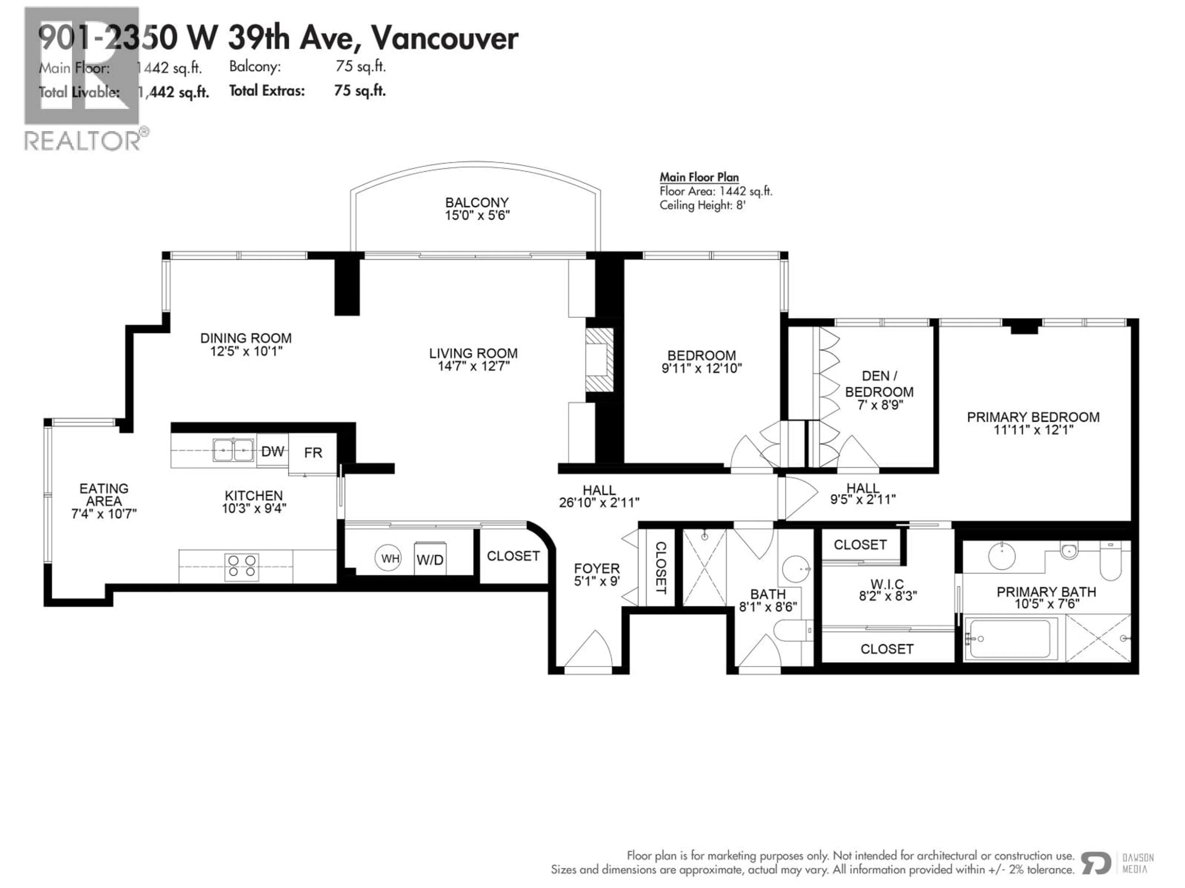 Floor plan for 901 - 2350 39TH AVENUE, Vancouver British Columbia V6M1T9