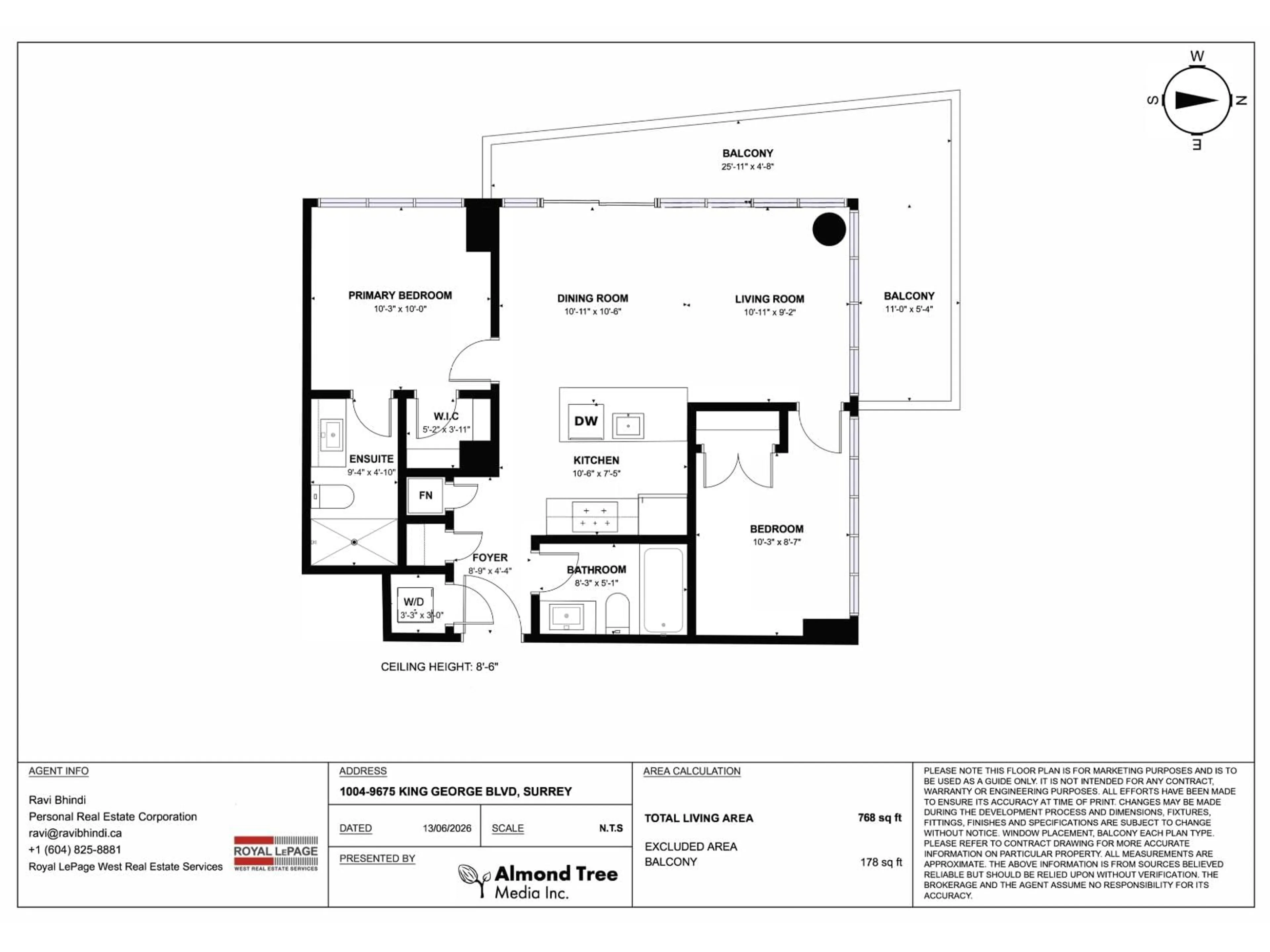 Floor plan for 1004 - 9675 KING GEORGE HIGHWAY, Surrey British Columbia V3T2V3