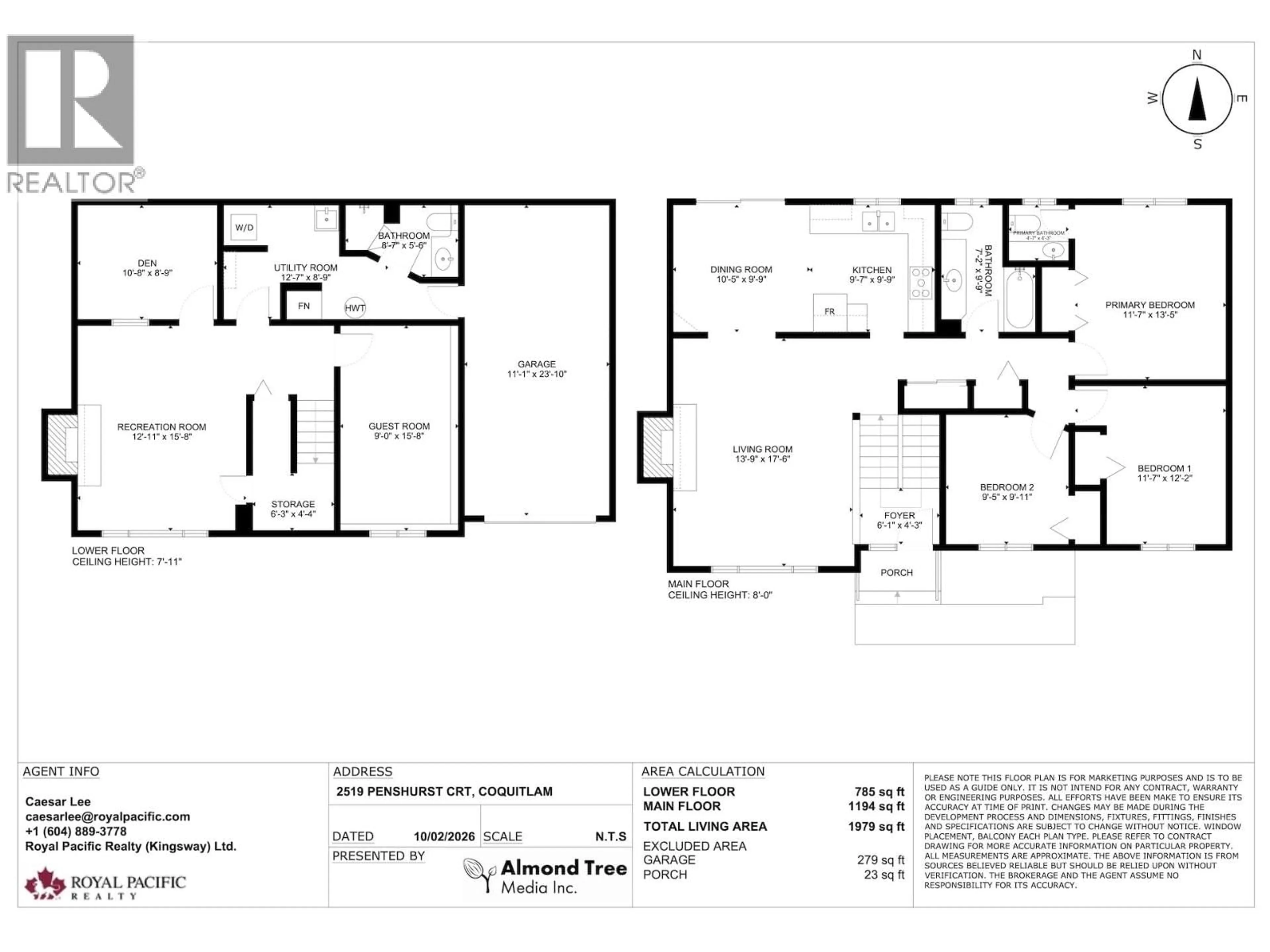 Floor plan for 2519 PENSHURST COURT, Coquitlam British Columbia V3K5S2