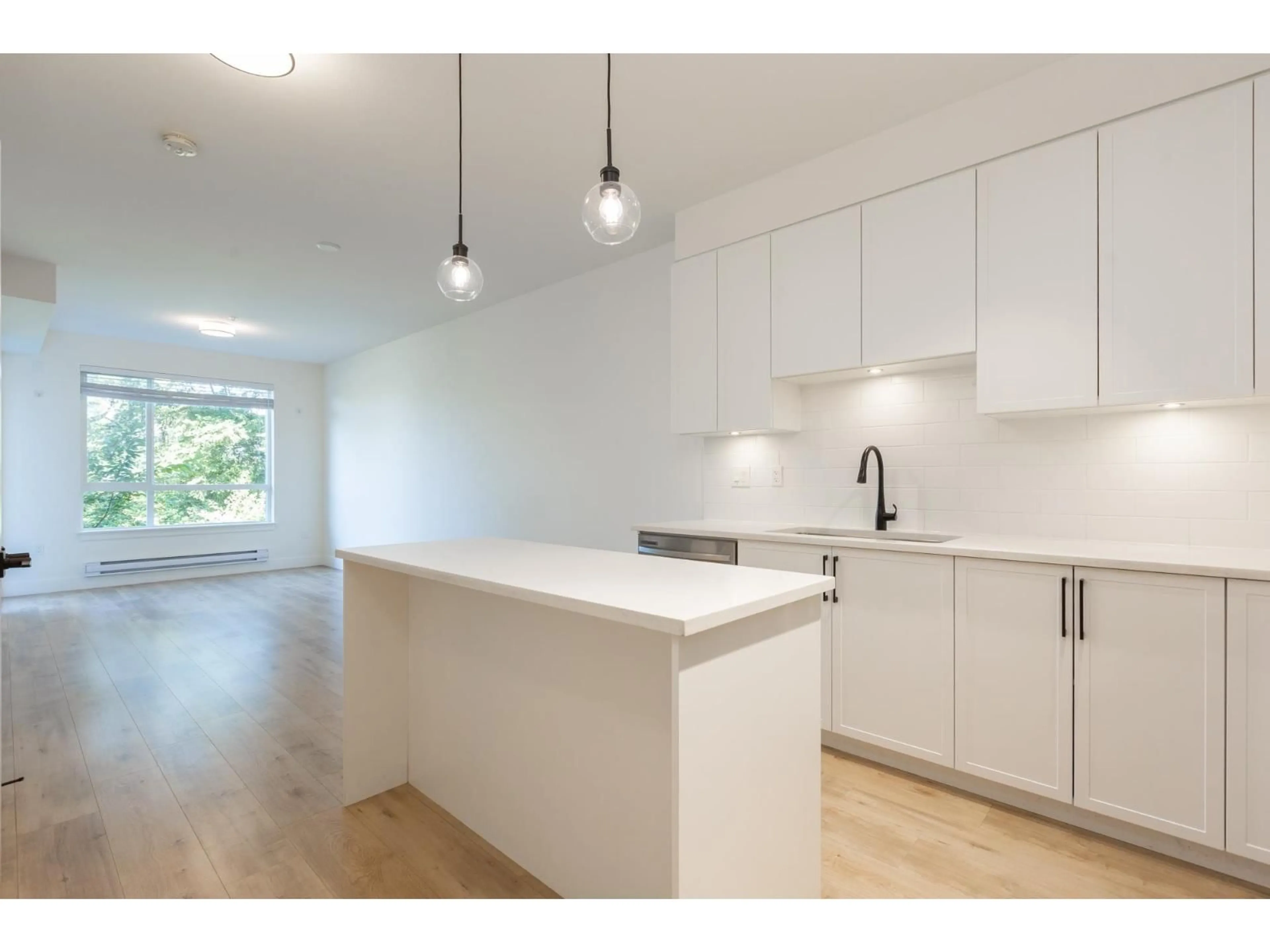Open concept kitchen, wood/laminate floor for 210 - 19935 75A AVENUE, Langley British Columbia V2R0A2