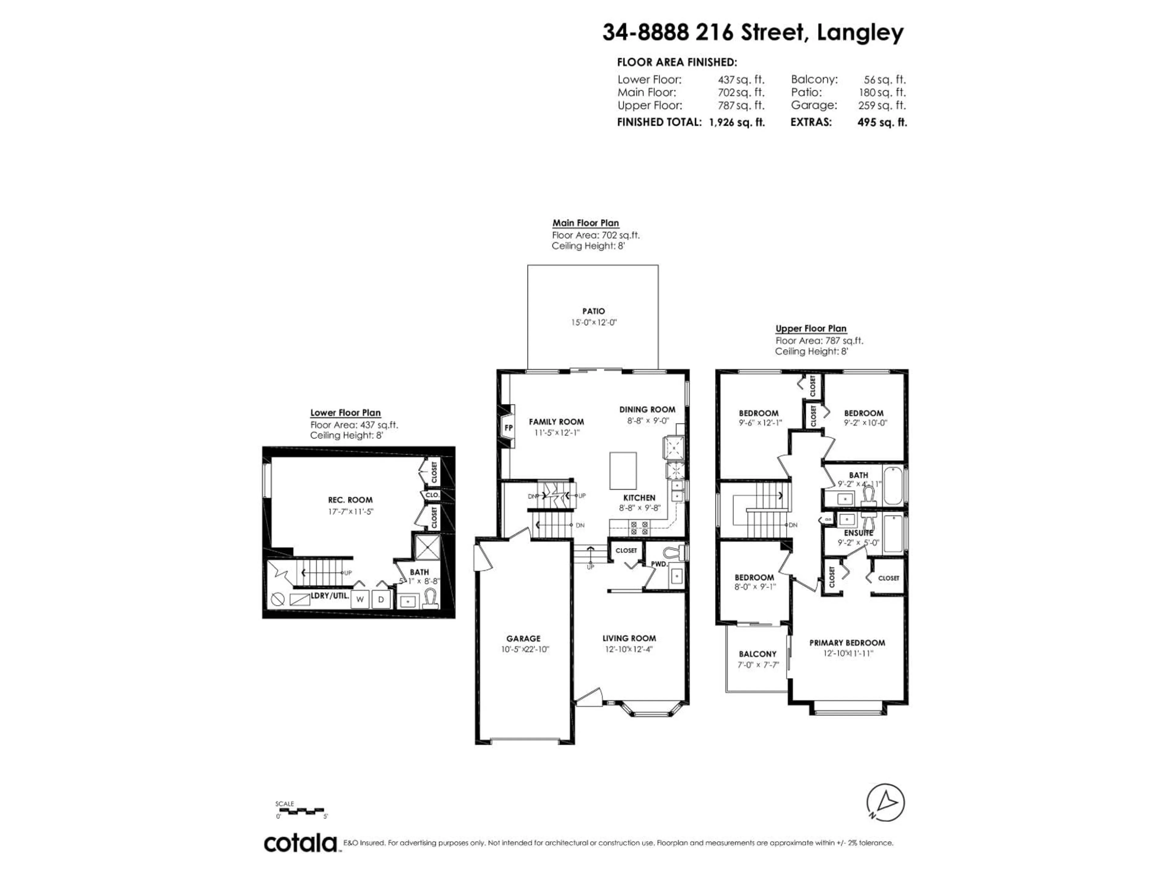 Floor plan for 34 - 8888 216 STREET, Langley British Columbia V1M3Z5