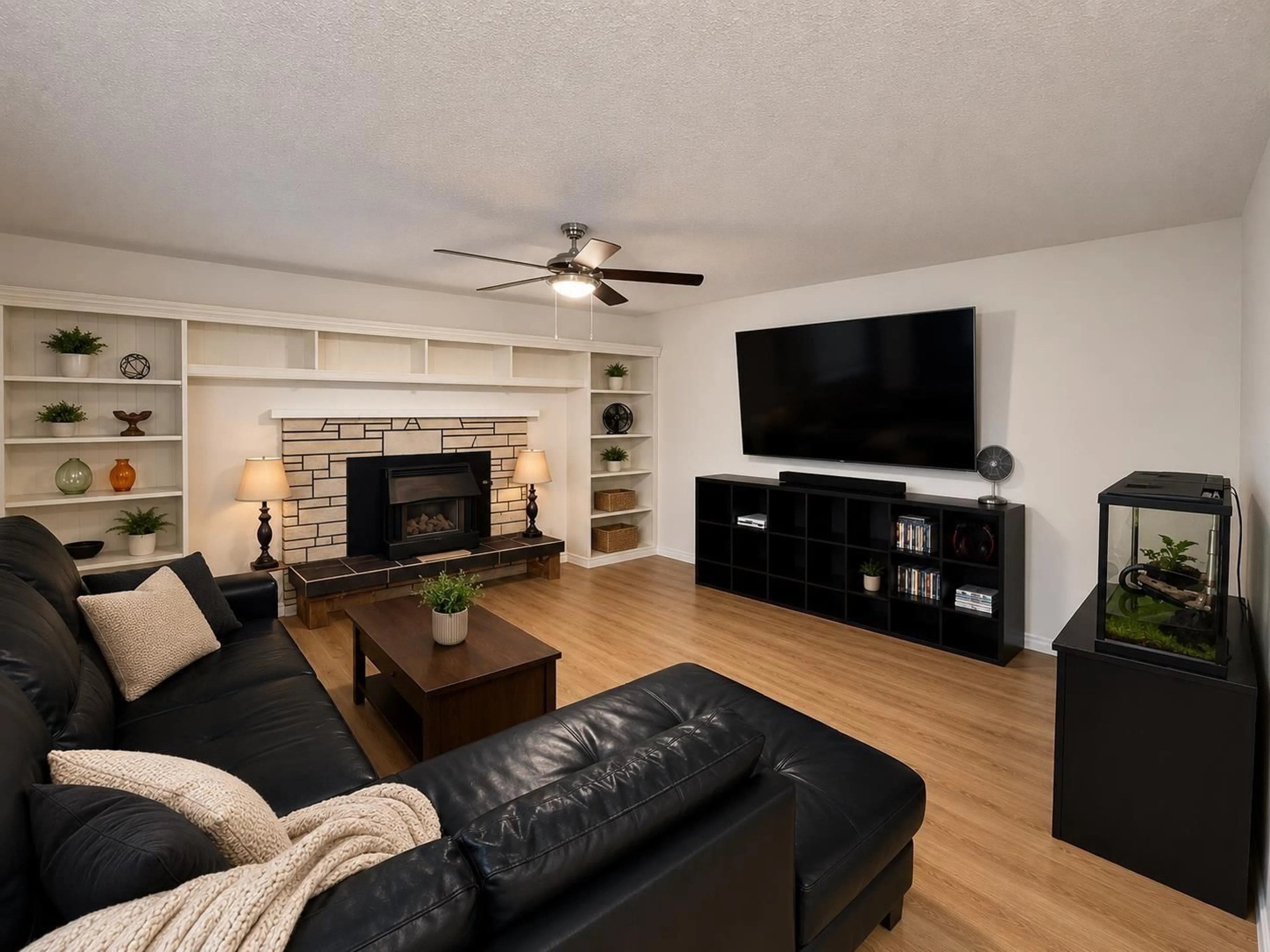Living room with furniture, wood/laminate floor for 4660 207B STREET, Langley British Columbia V3A7P1