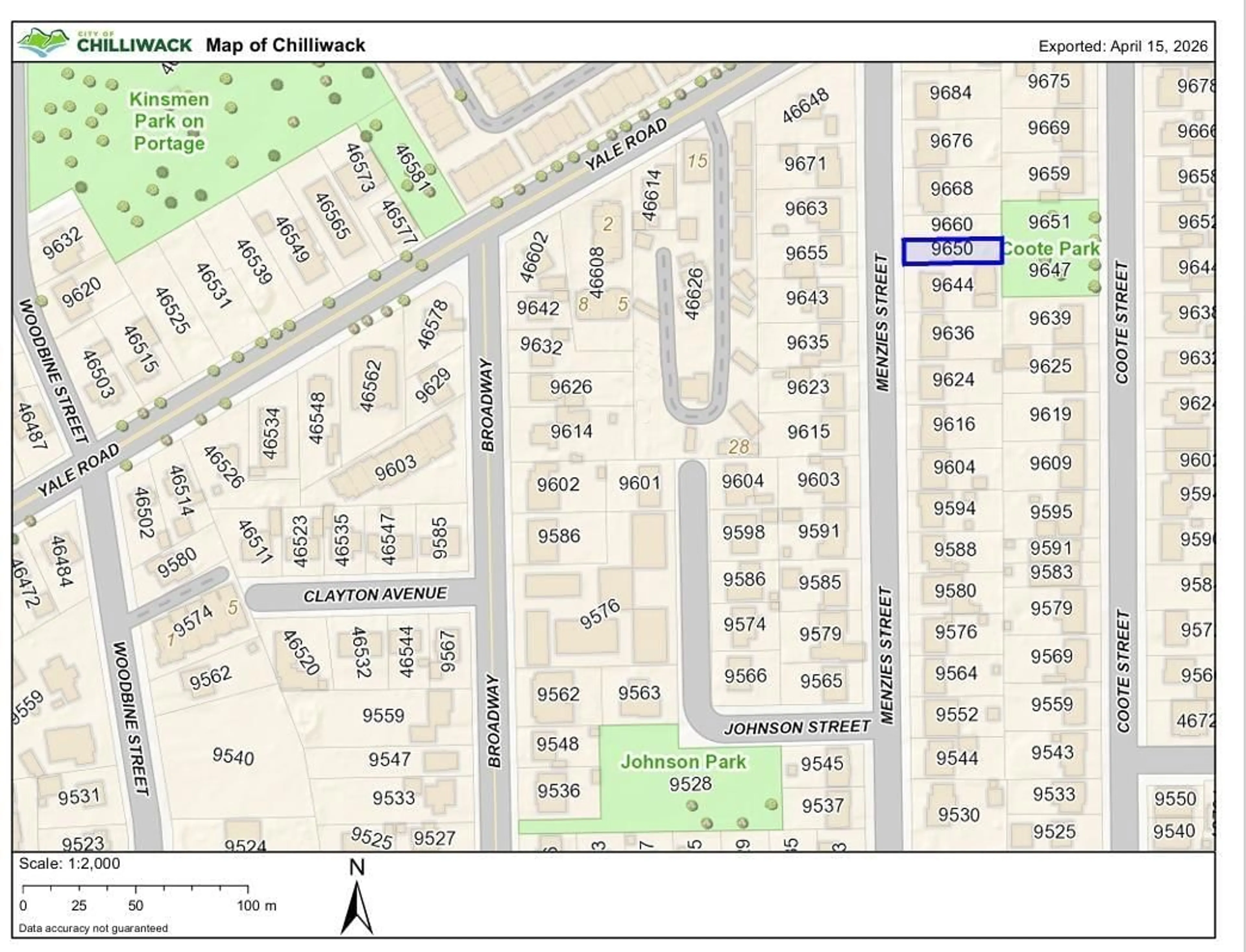 Picture of a map for 9650 MENZIES STREET, Chilliwack British Columbia V2P5Y9