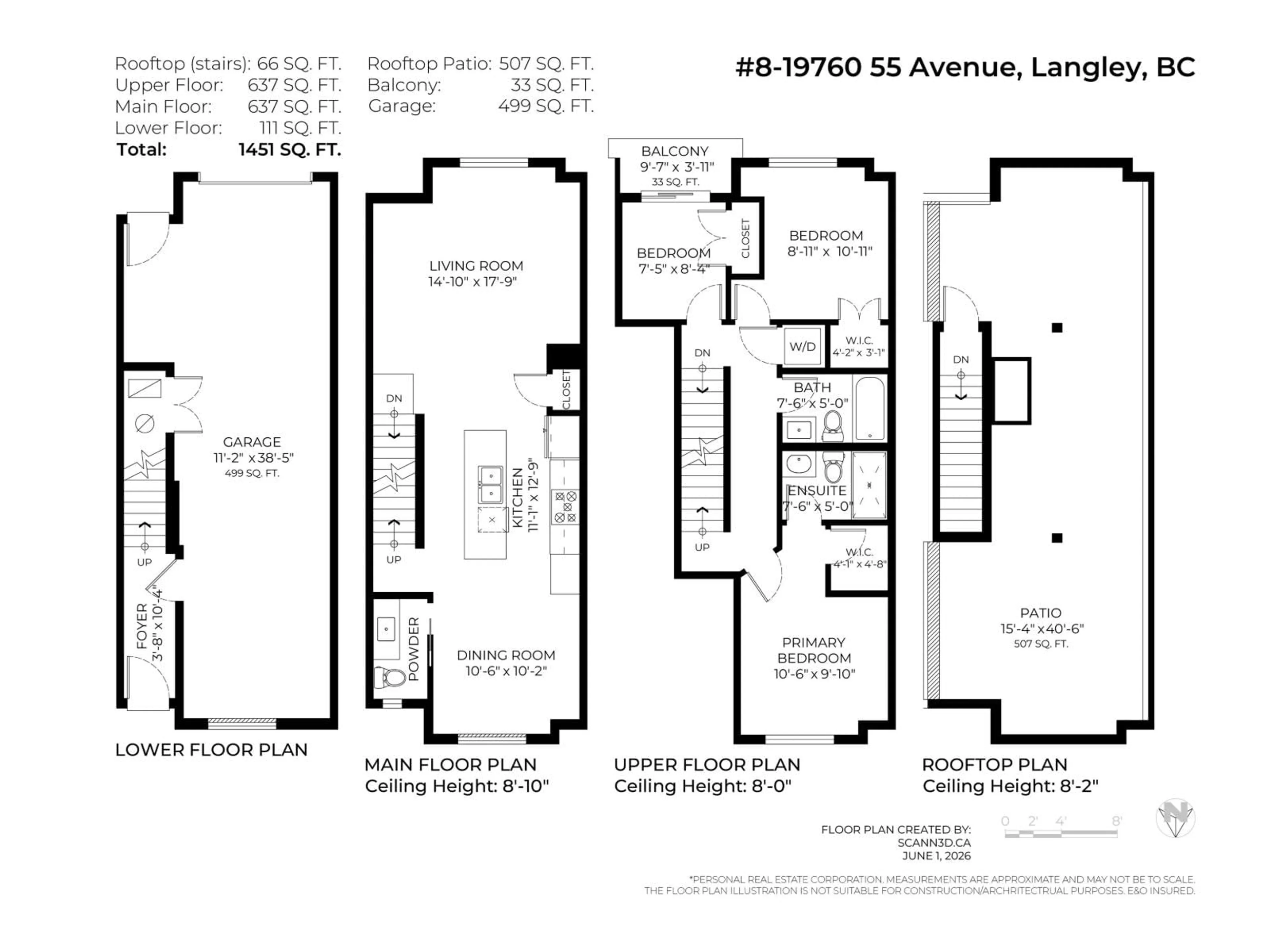 Floor plan for 8 - 19760 55 AVENUE, Langley British Columbia V3A0L1