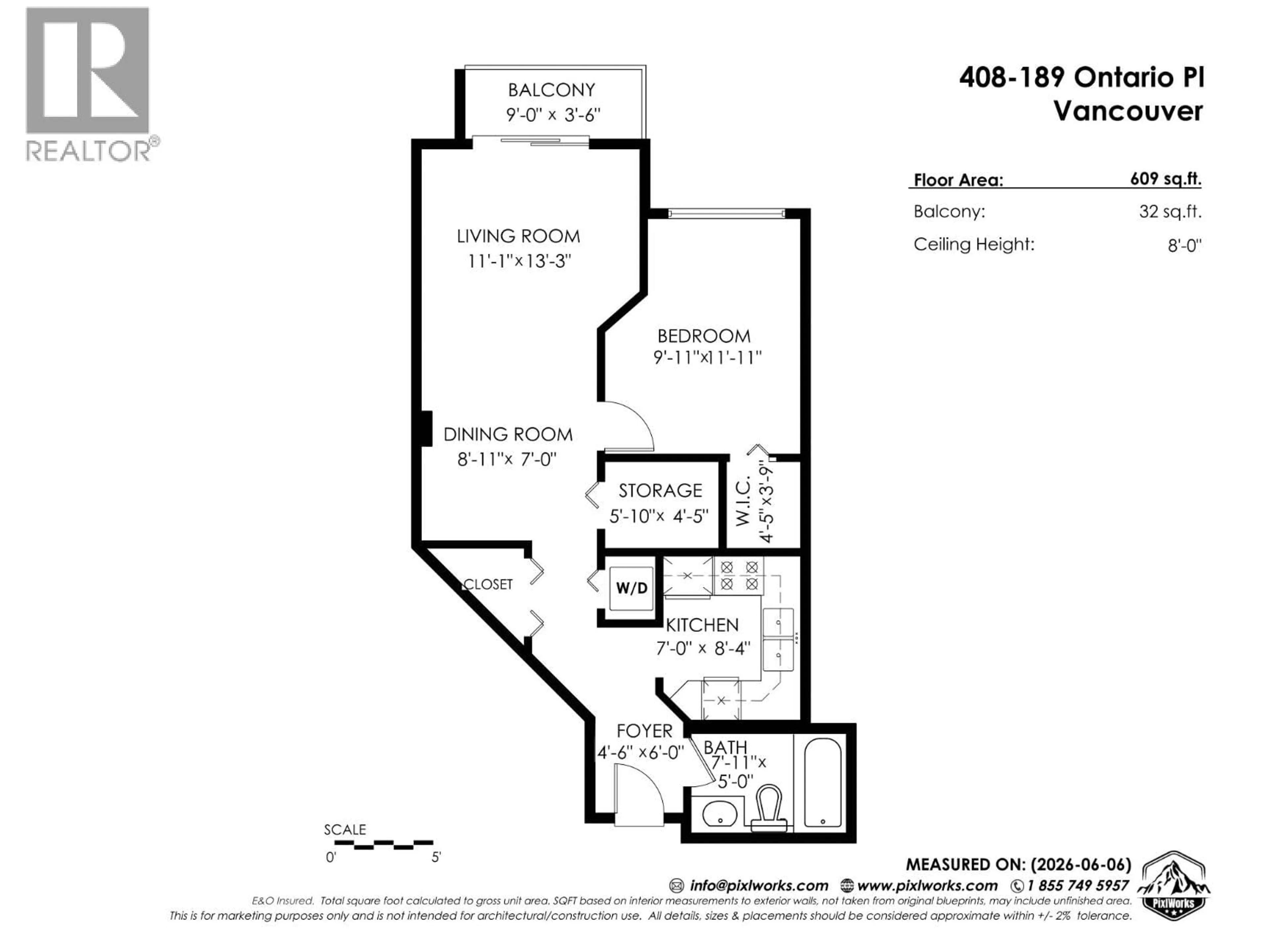 Floor plan for 408 - 189 ONTARIO PLACE, Vancouver British Columbia V5W4C6