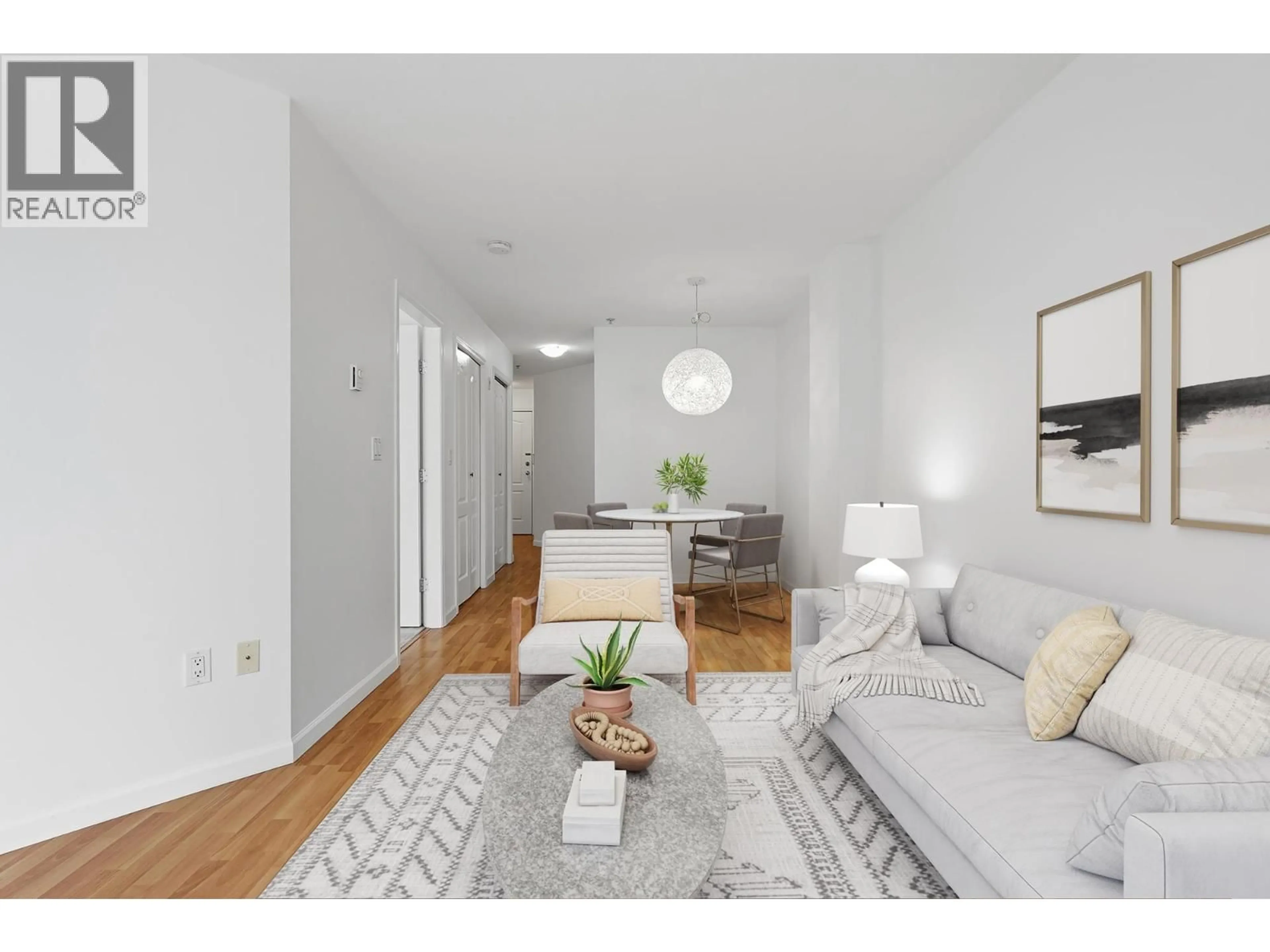 Living room with furniture, wood/laminate floor for 408 - 189 ONTARIO PLACE, Vancouver British Columbia V5W4C6