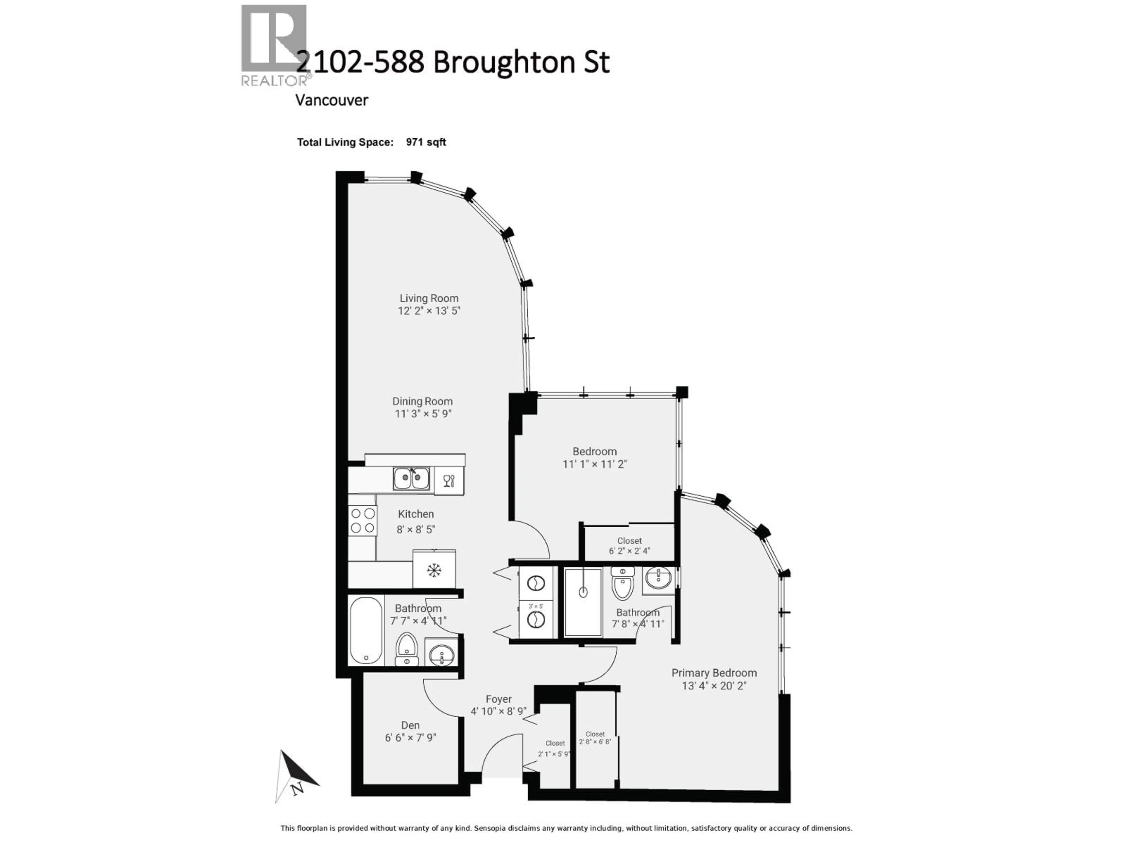 Floor plan for 2102 - 588 BROUGHTON STREET, Vancouver British Columbia V6G3E3