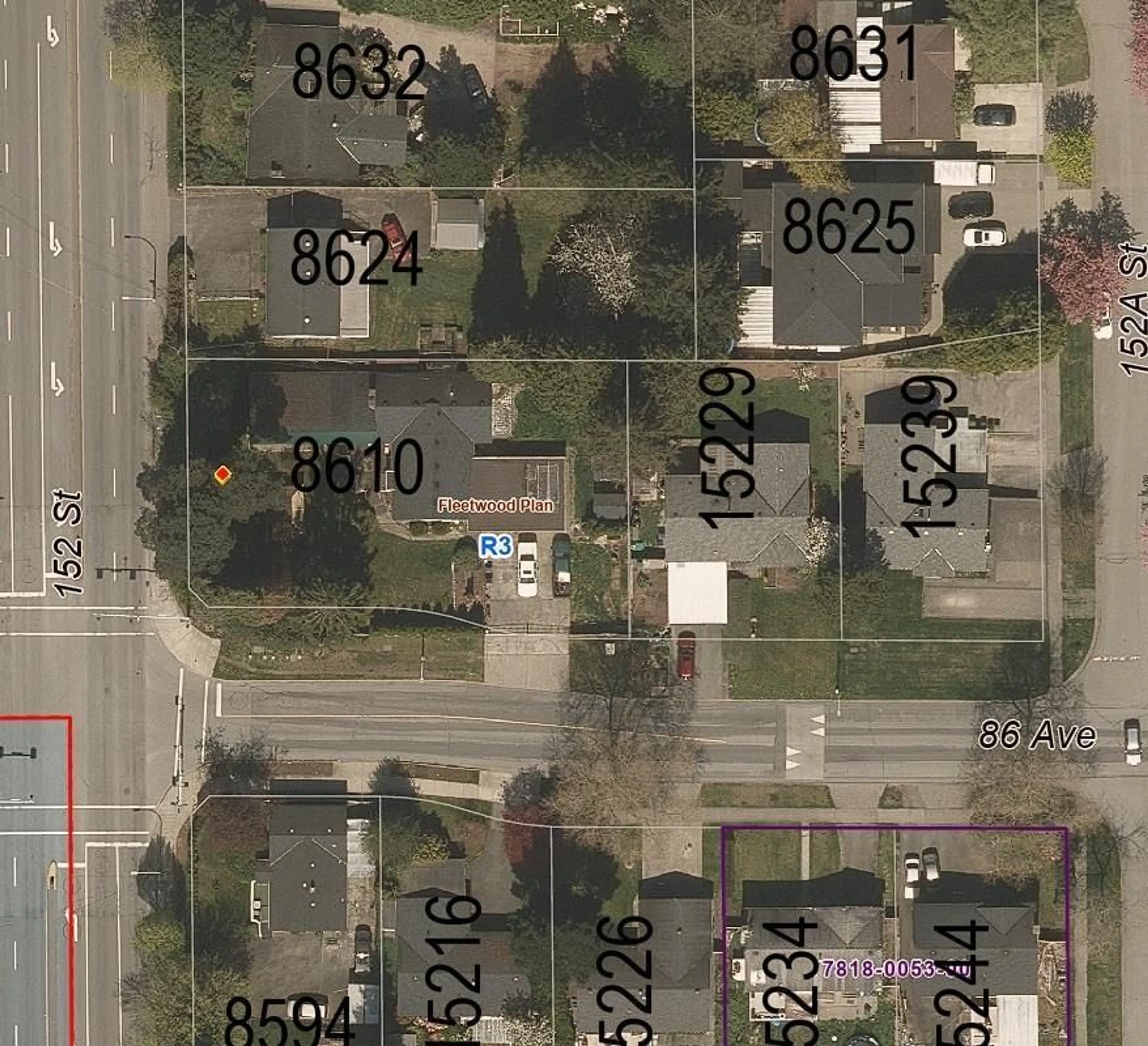 A pic from outside/outdoor area/front of a property/back of a property/a pic from drone, street for 8610 152 STREET, Surrey British Columbia V3S3N2