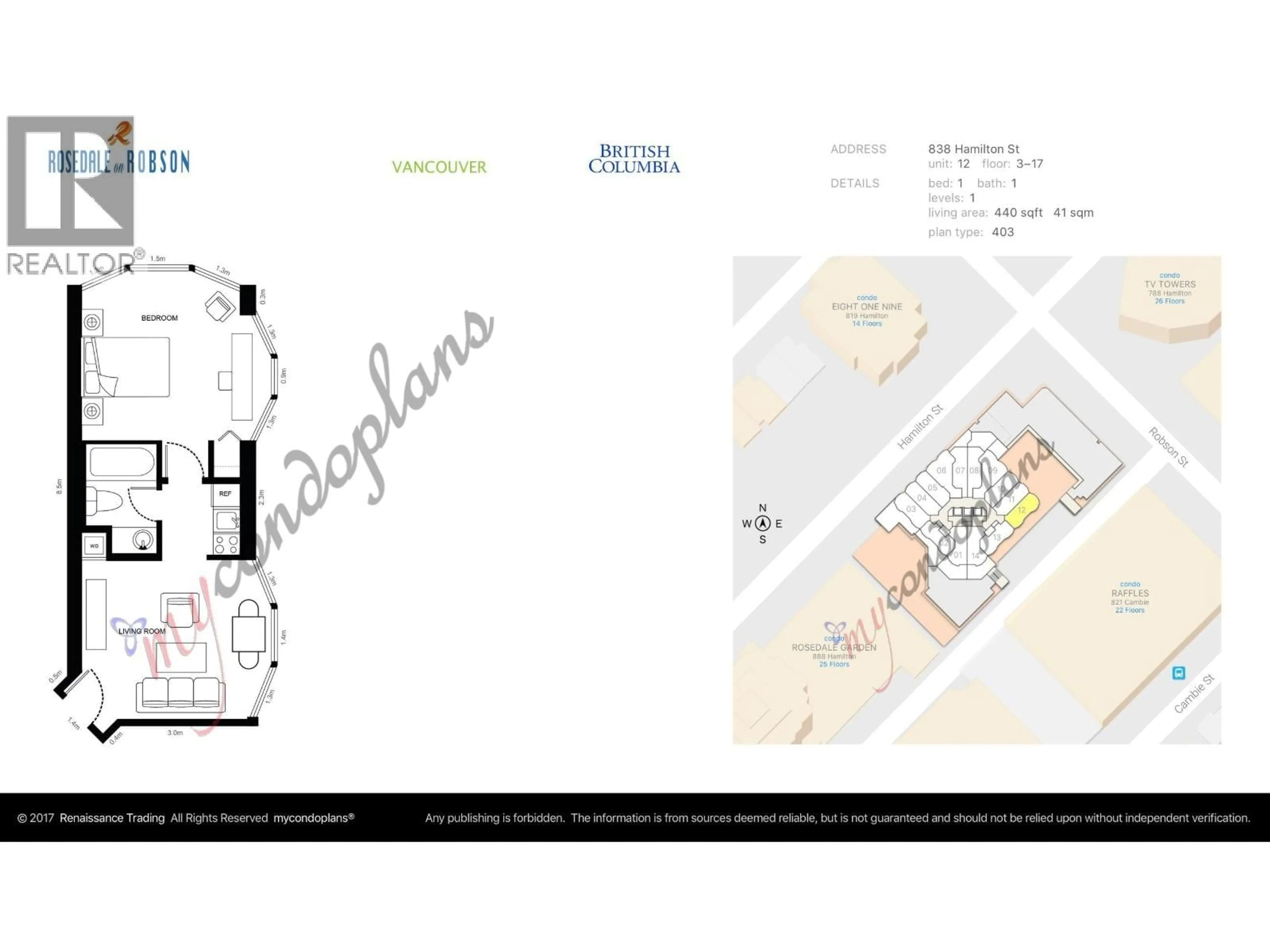 Floor plan for 512 - 838 HAMILTON STREET, Vancouver British Columbia V6B6A2