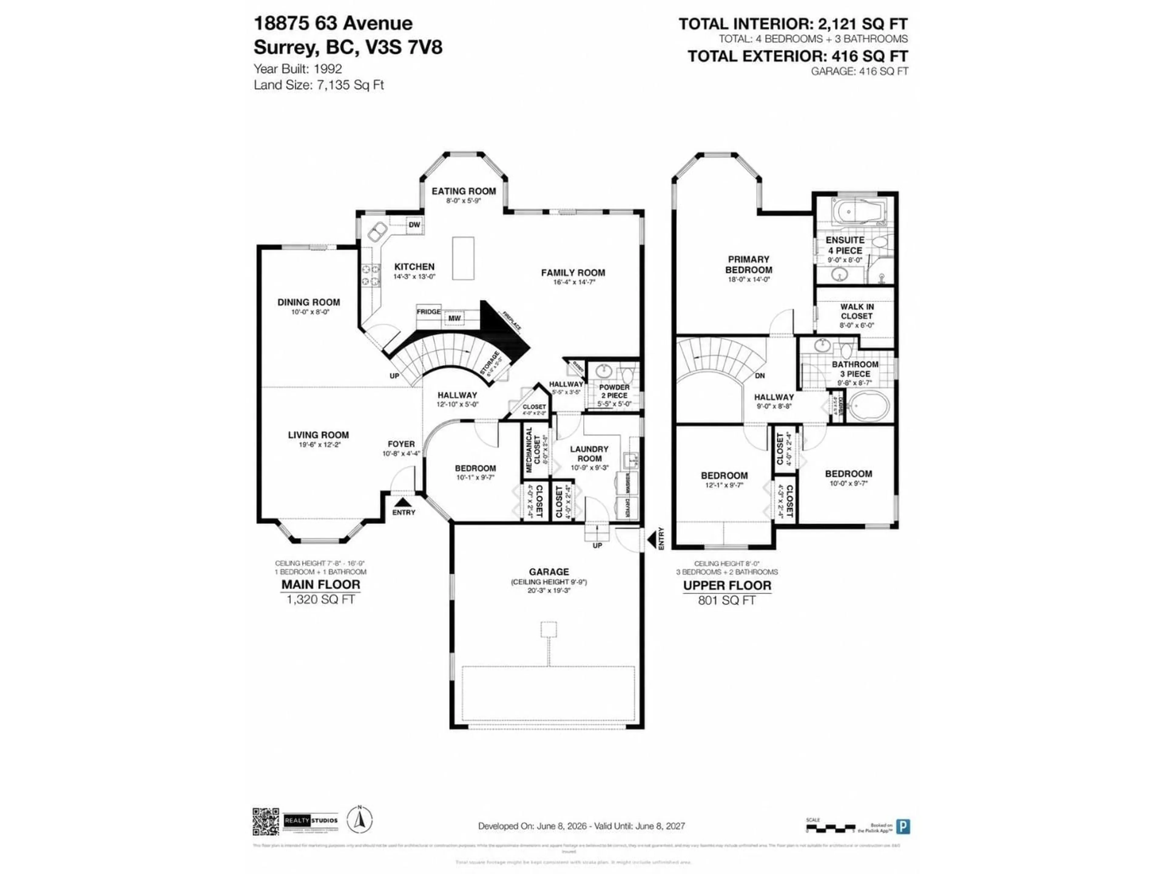 Floor plan for 18875 63 AVENUE, Surrey British Columbia V3S7V8