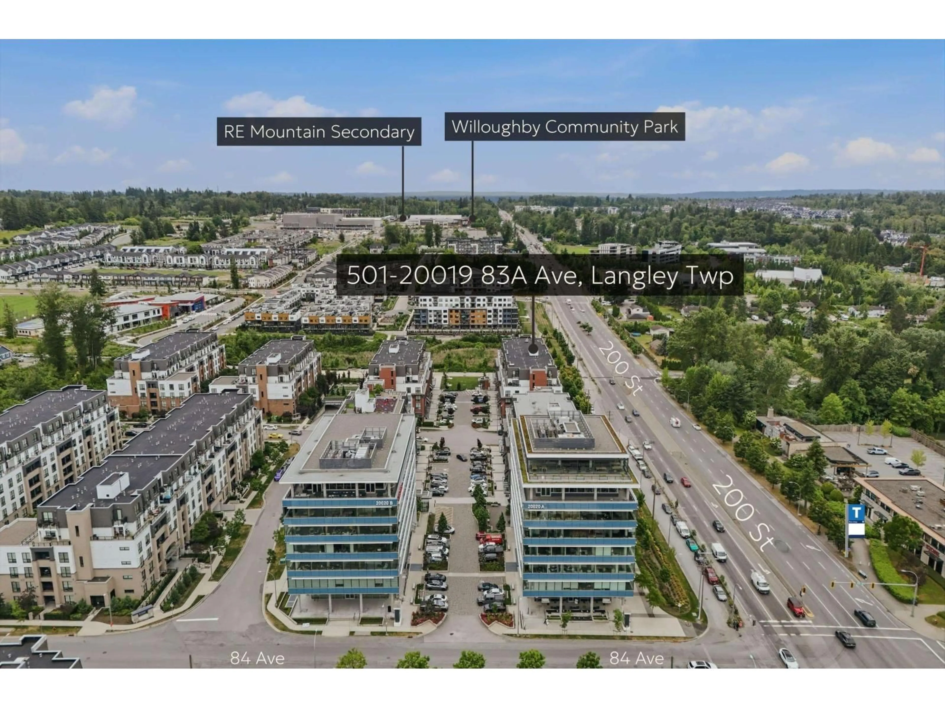 A pic from outside/outdoor area/front of a property/back of a property/a pic from drone, city buildings view from balcony for 501 - 20019 83A AVENUE, Langley British Columbia V2Y5K6