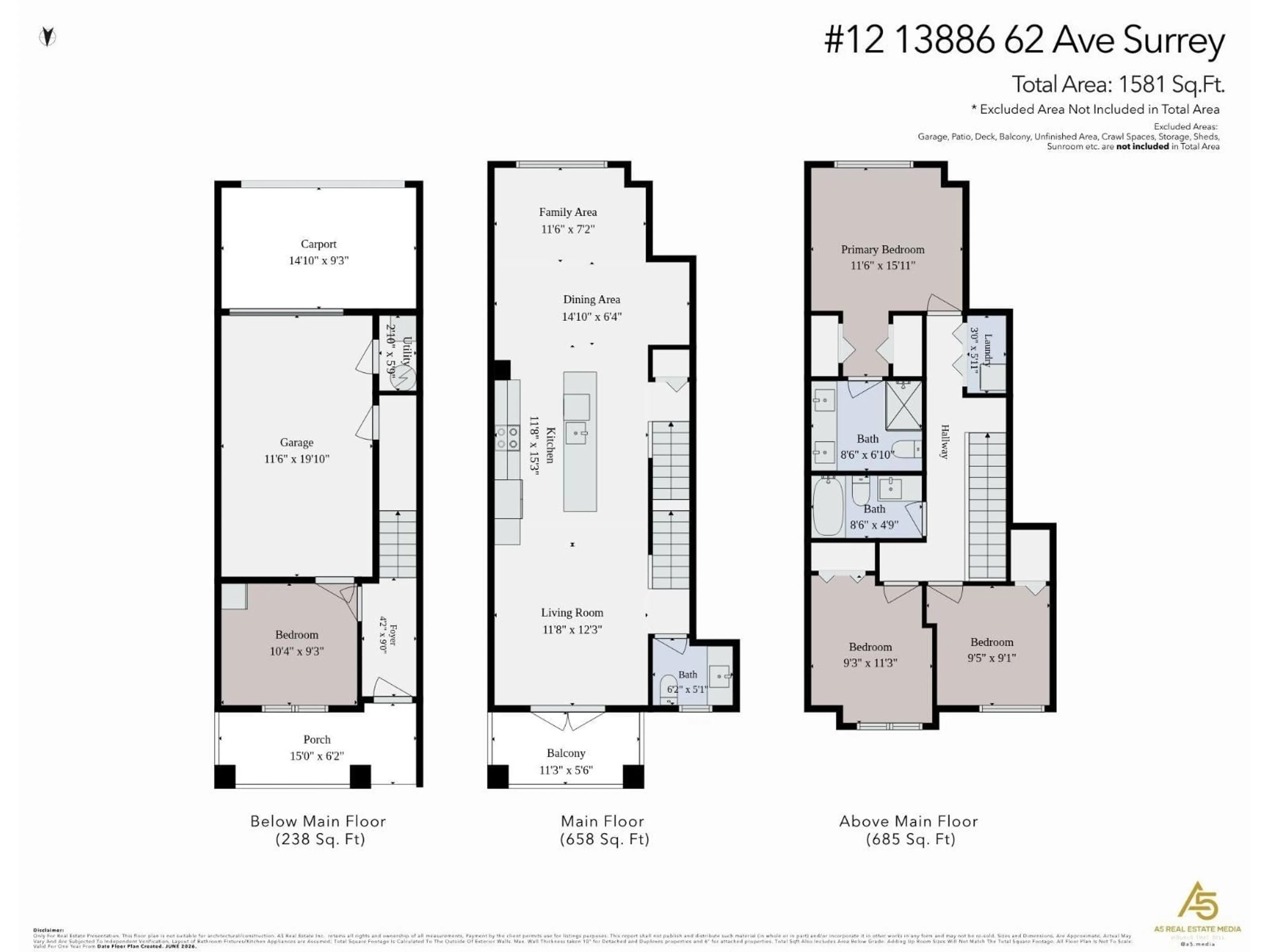 Floor plan for 12 - 13886 62 AVENUE, Surrey British Columbia V3X0G2