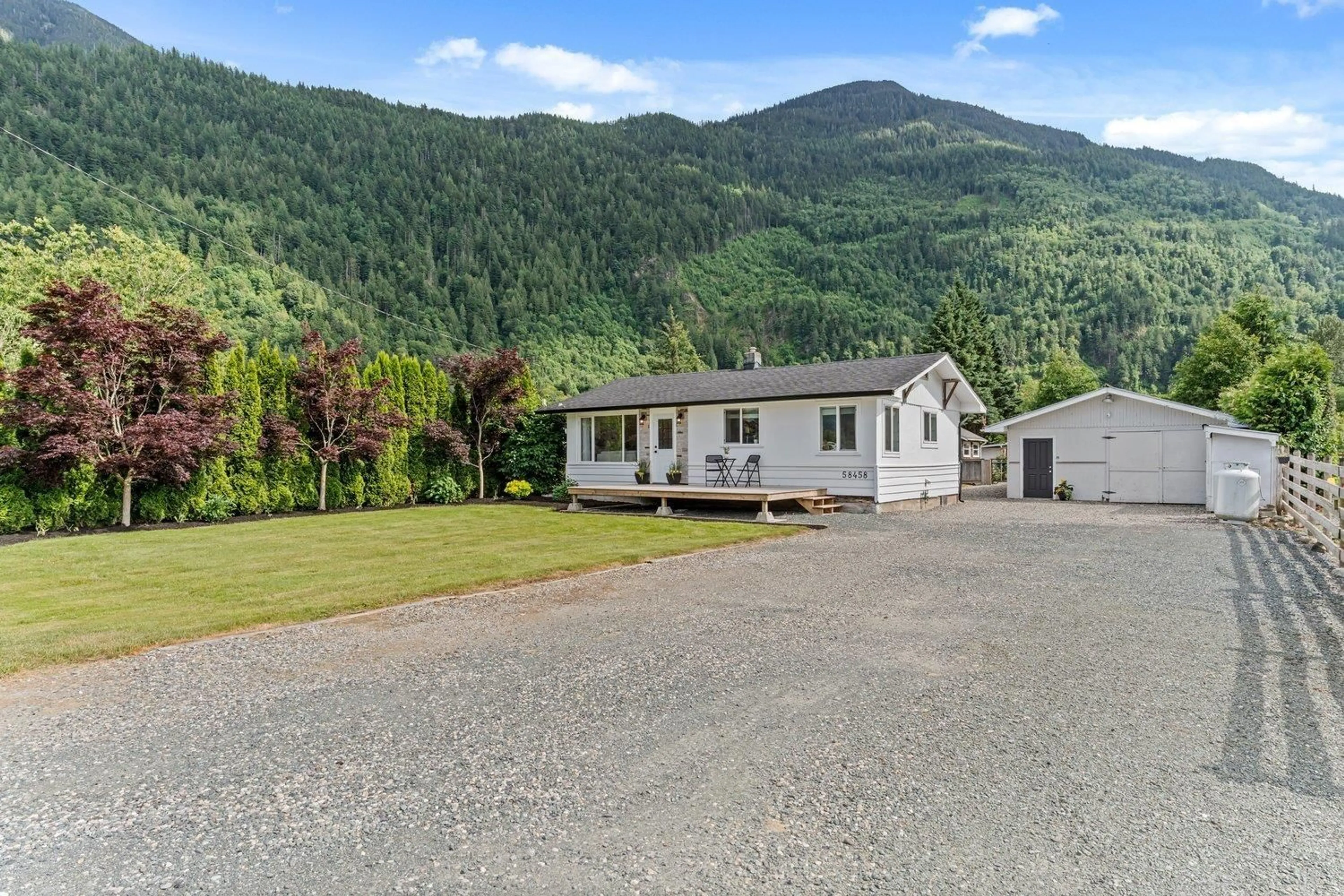 A pic from outside/outdoor area/front of a property/back of a property/a pic from drone, mountain view for 58458 MCKAY ROAD, Laidlaw British Columbia V0X1L2