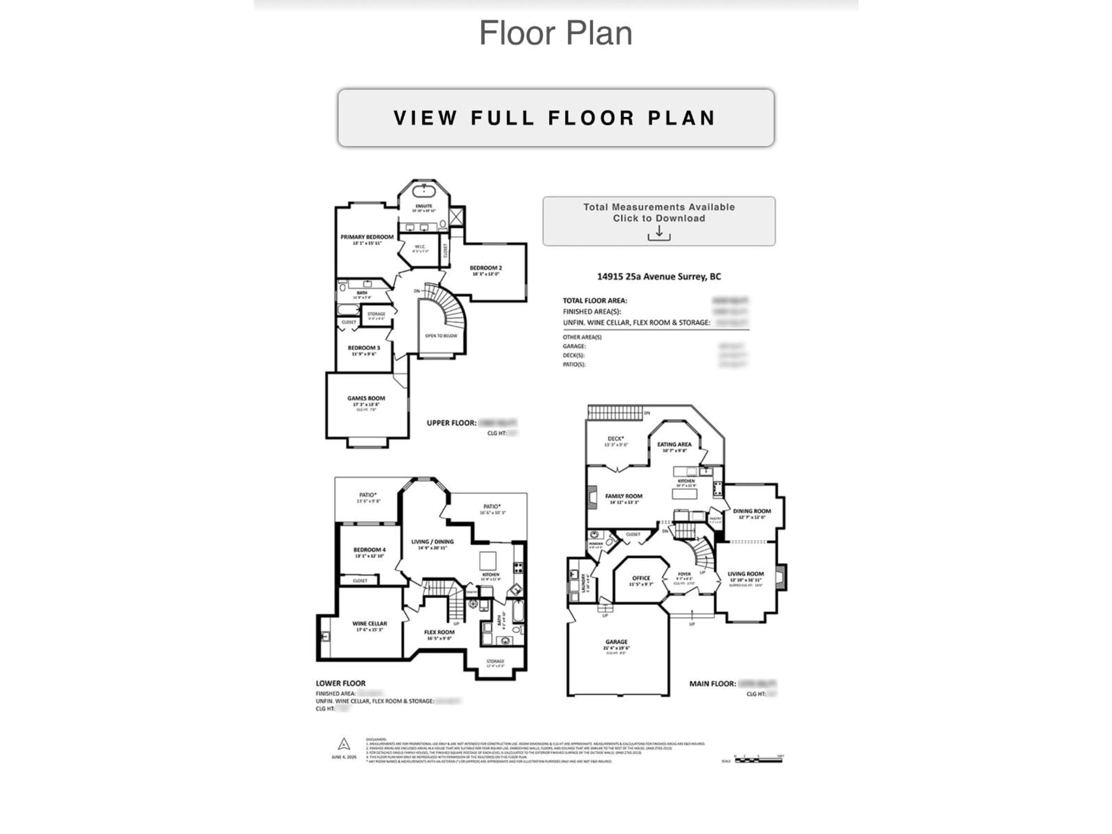 Floor plan for 14915 25A AVENUE, Surrey British Columbia V4P1N7