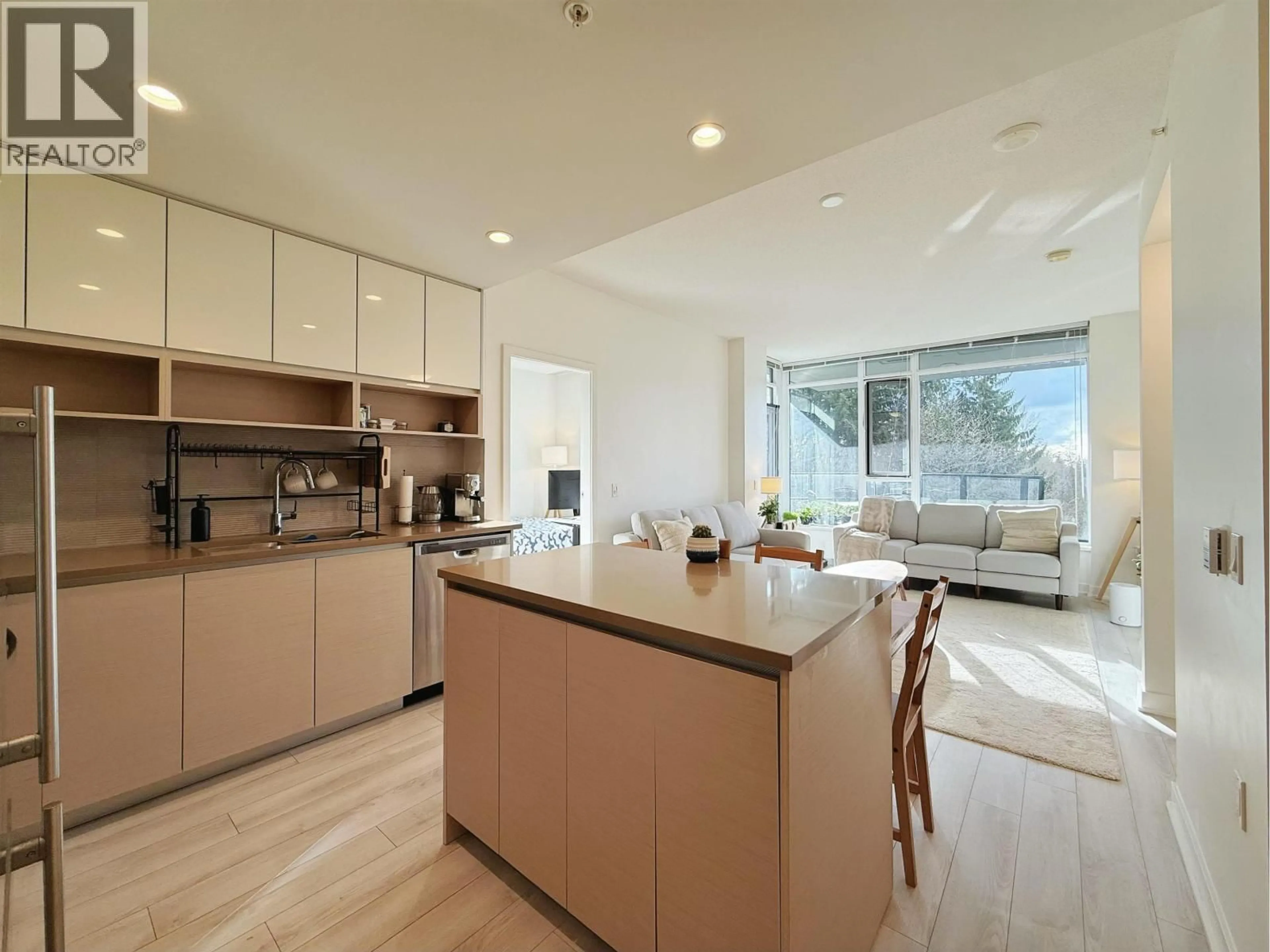 Open concept kitchen, ceramic/tile floor for 105 - 8850 UNIVERSITY CRESCENT, Burnaby British Columbia V5A0C8
