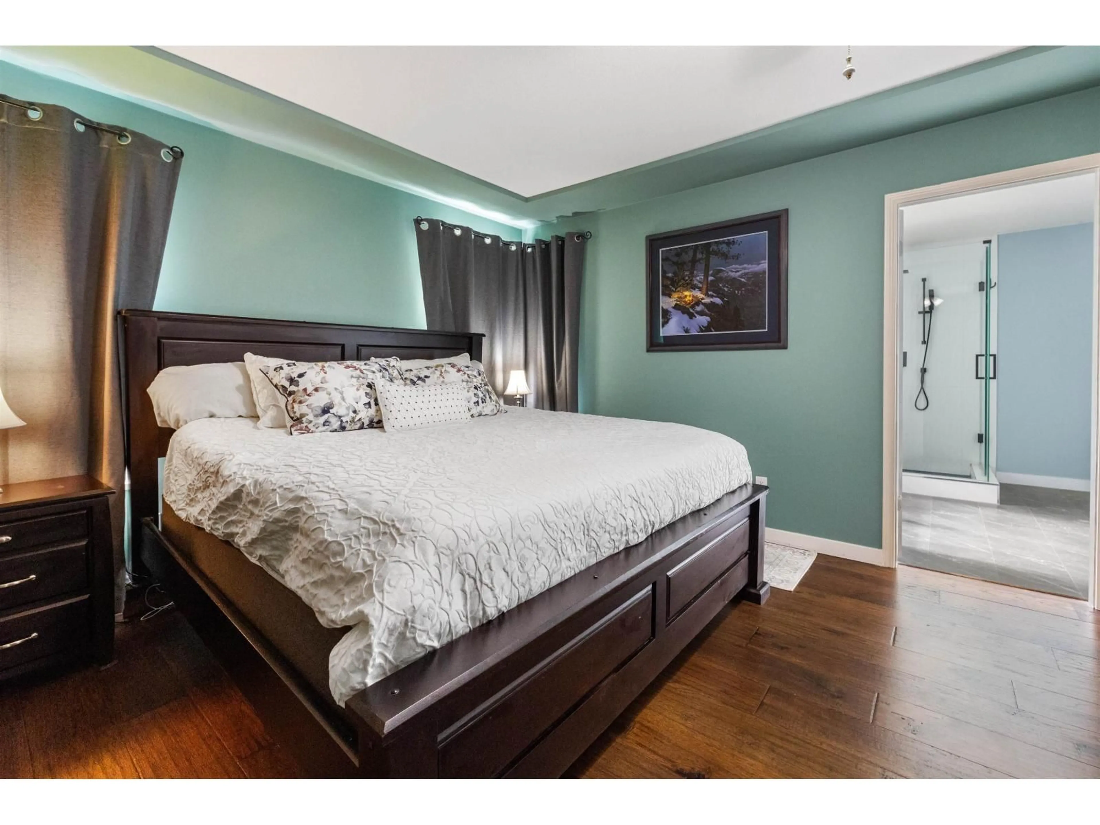 Bedroom with bed, wood/laminate floor for 20326 92A AVENUE, Langley British Columbia V1M2M7