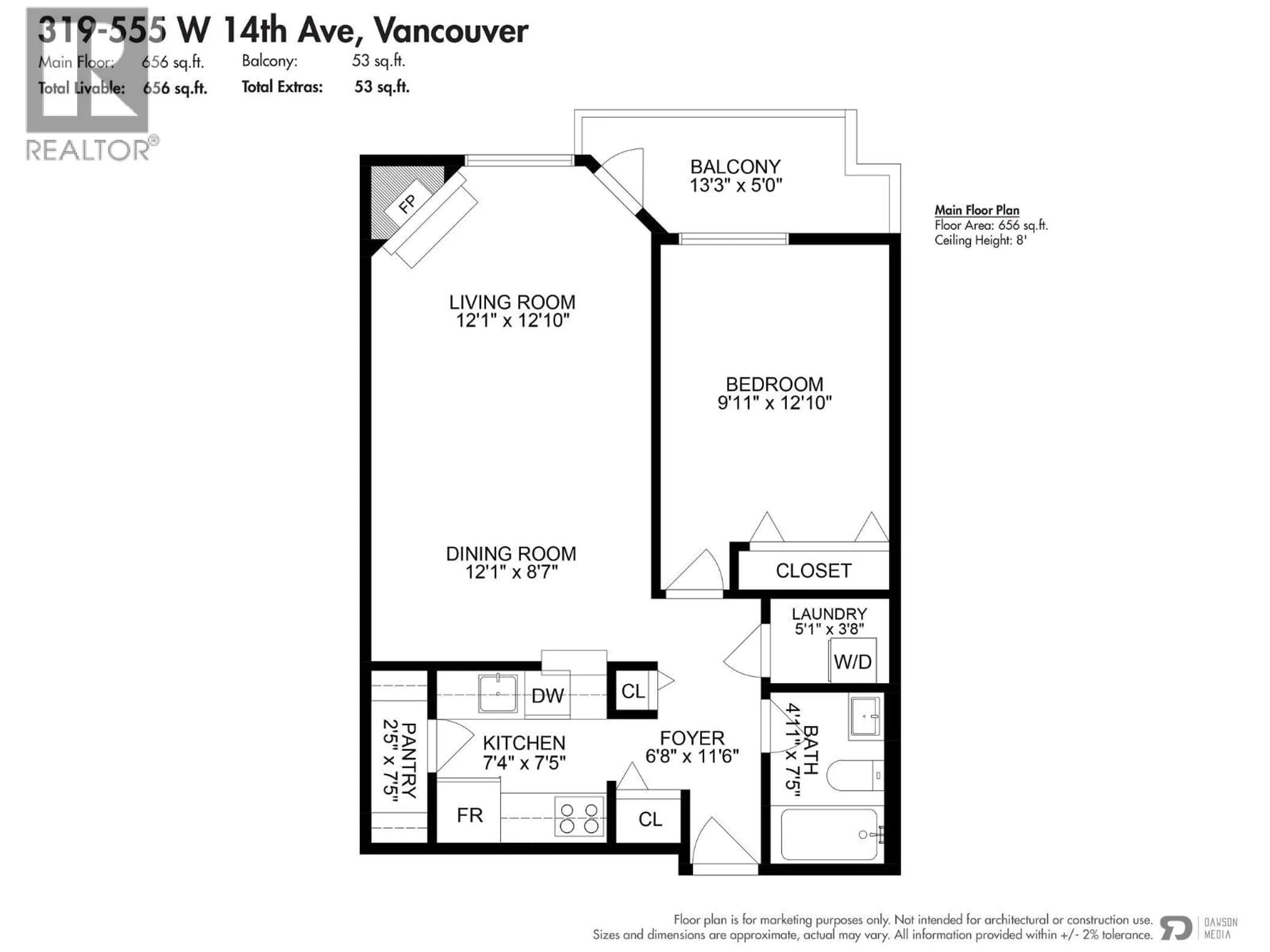 Floor plan for 319 - 555 14TH AVENUE, Vancouver British Columbia V5Z4G8
