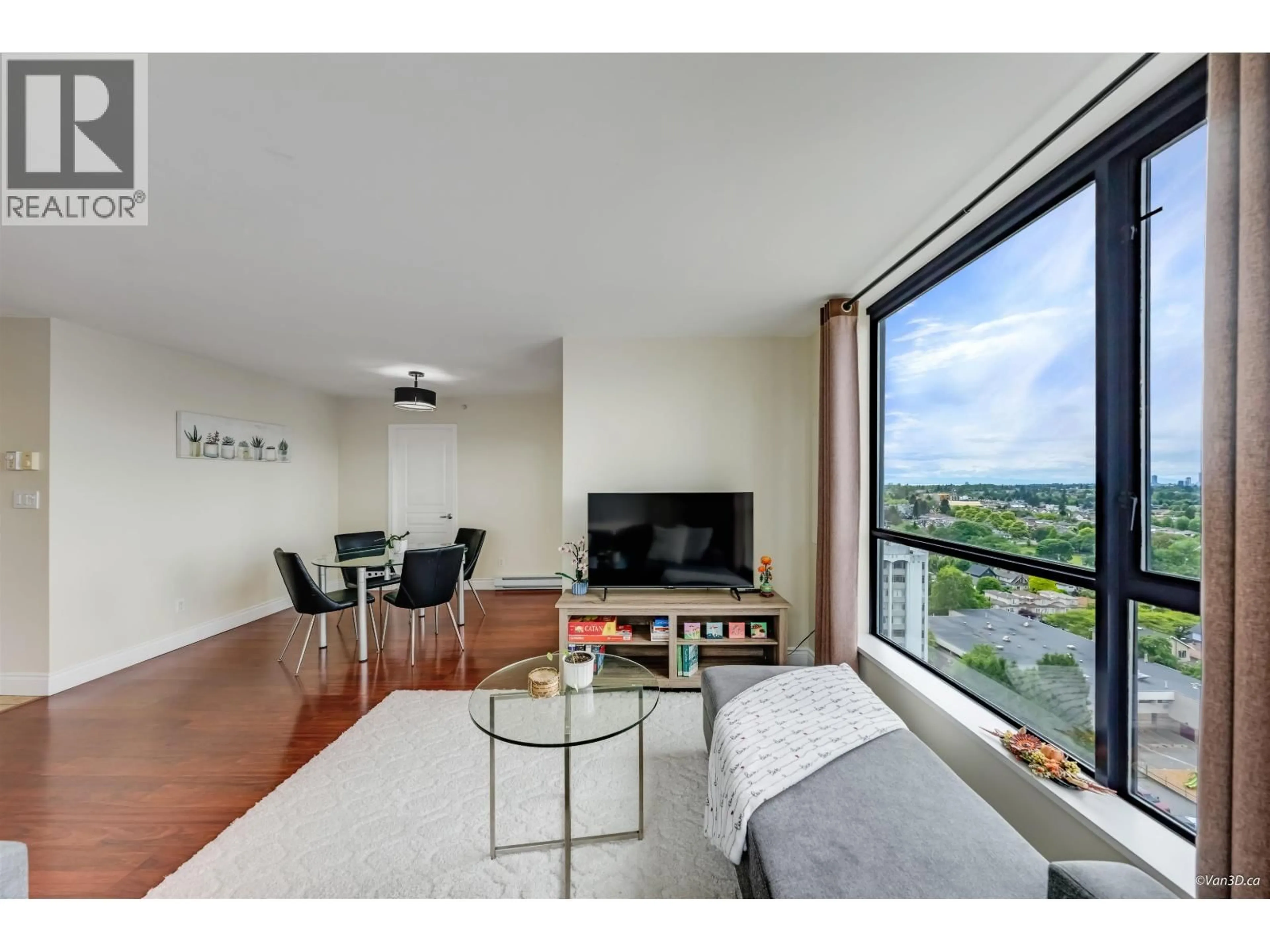 Living room with furniture, wood/laminate floor for 1702 - 3438 VANNESS AVENUE, Vancouver British Columbia V5R6E7