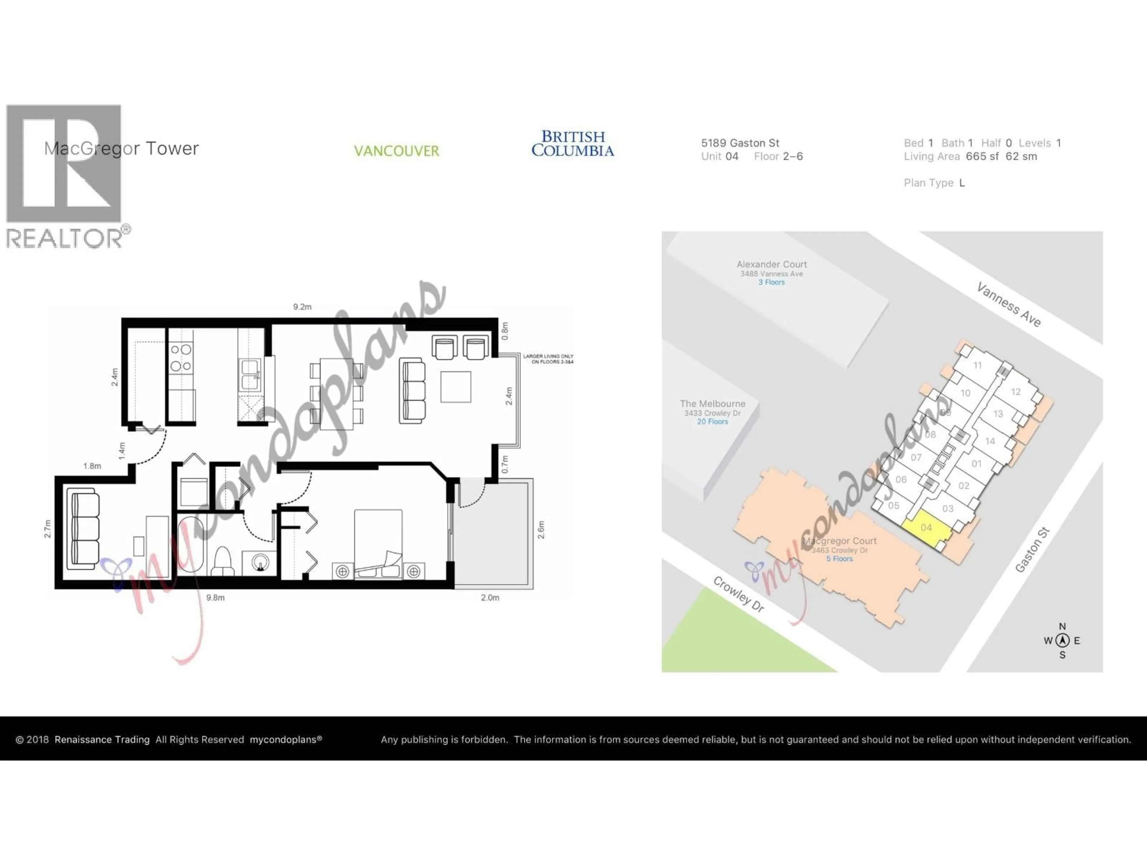 Floor plan for 504 - 5189 GASTON STREET, Vancouver British Columbia V5R6C7