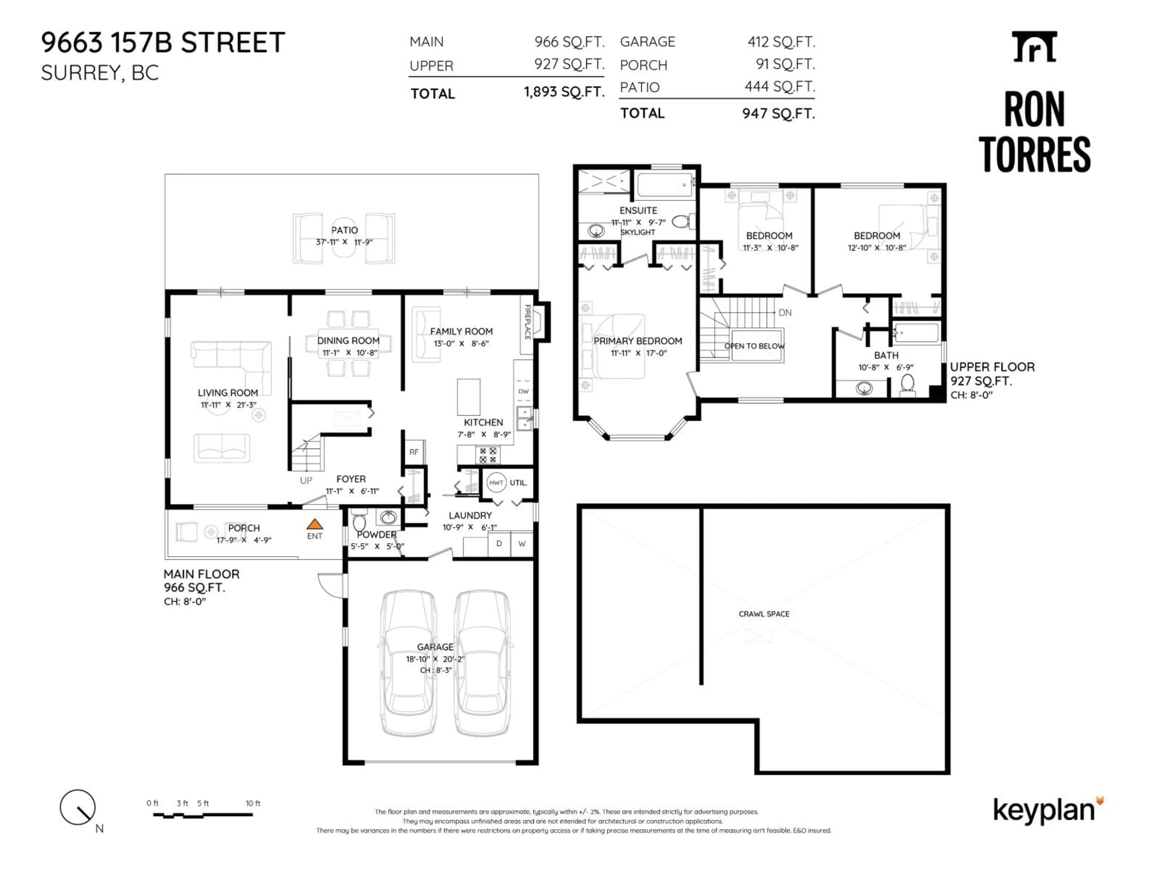 Floor plan for 9663 157B STREET, Surrey British Columbia V4N2T3