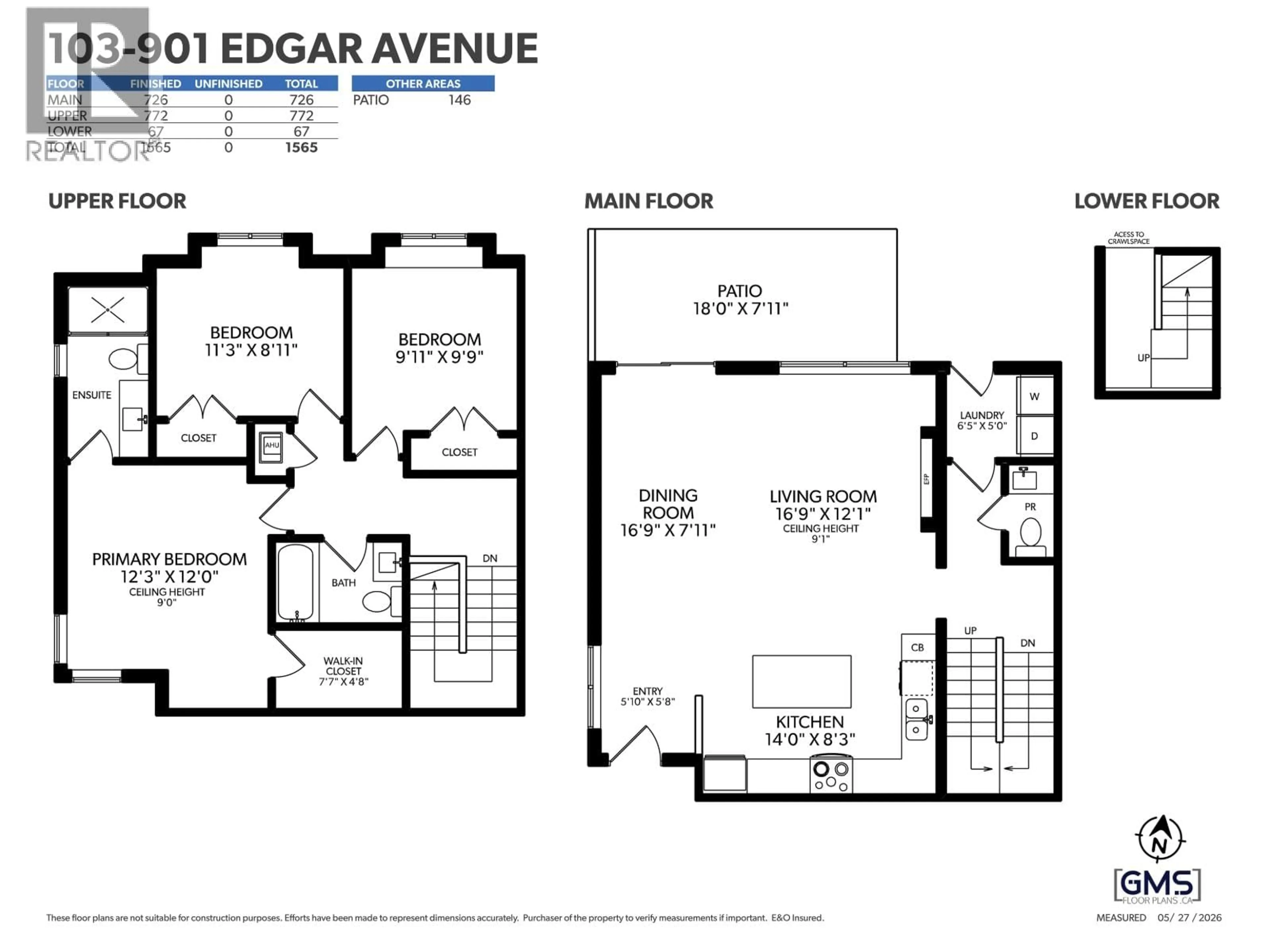 Floor plan for 103 - 901 EDGAR AVENUE, Coquitlam British Columbia V3K2K1