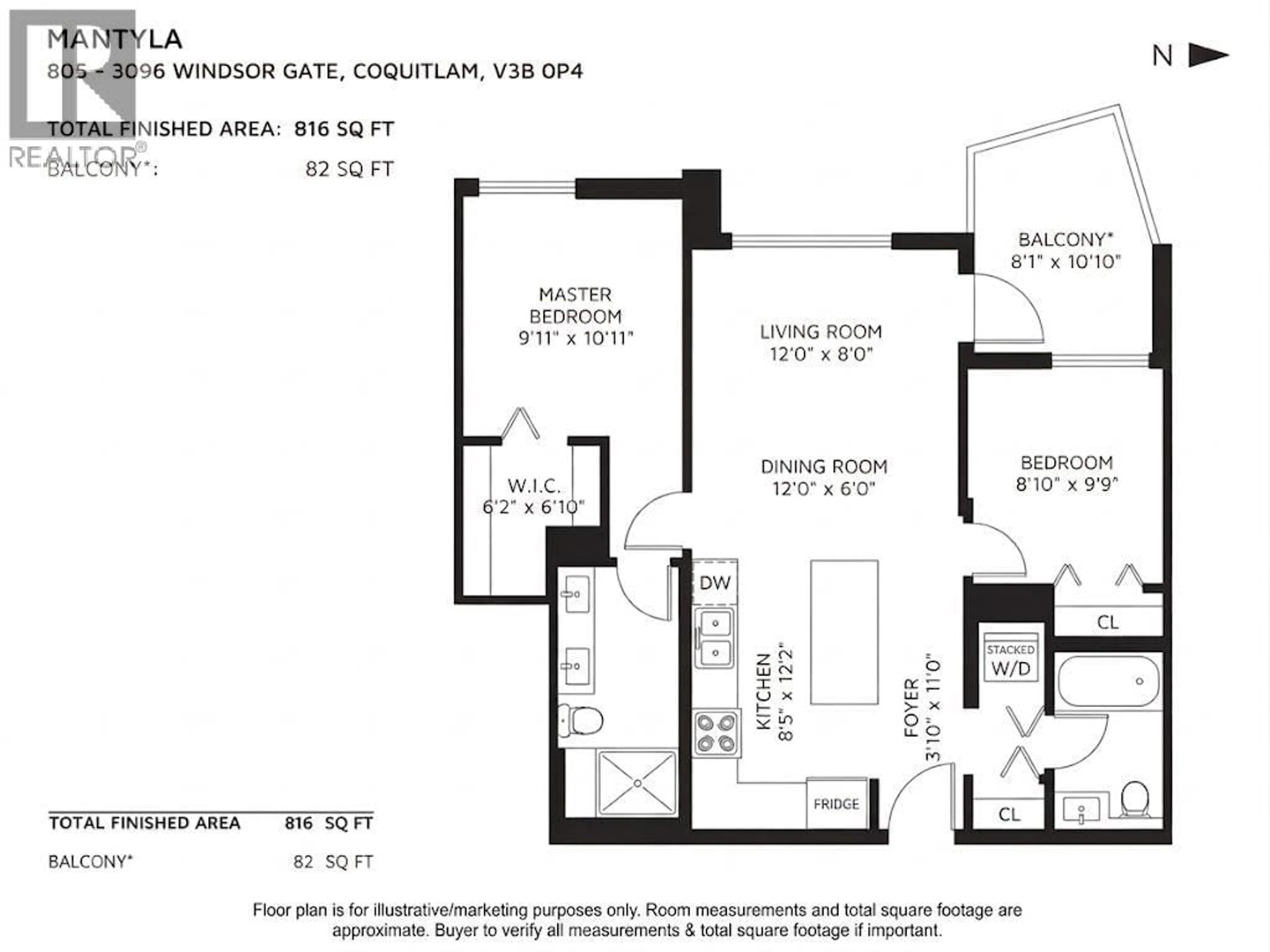 Floor plan for 805 - 3096 WINDSOR GATE, Coquitlam British Columbia V3B0P4