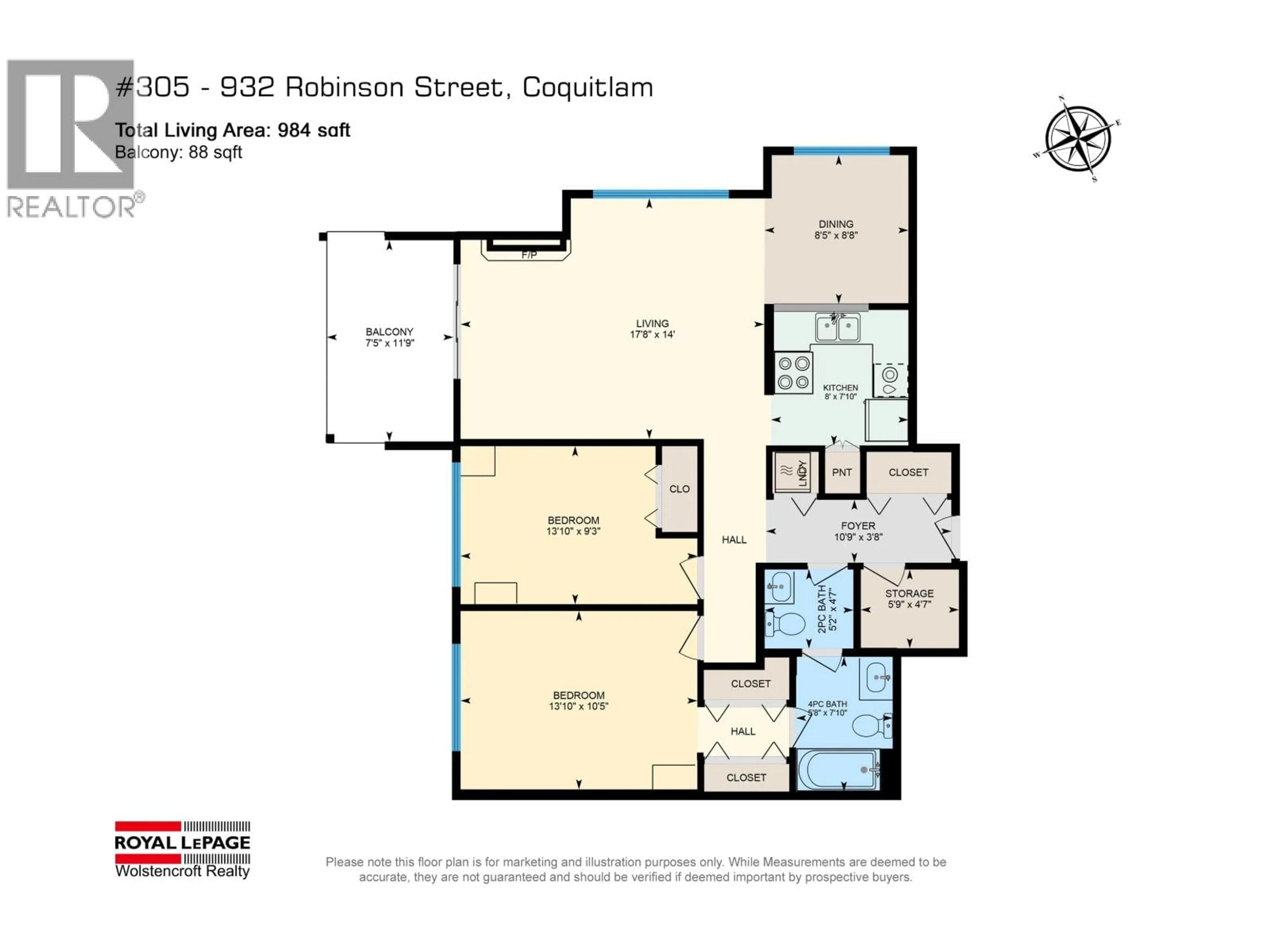Floor plan for 305 - 932 ROBINSON STREET, Coquitlam British Columbia V3J7R8