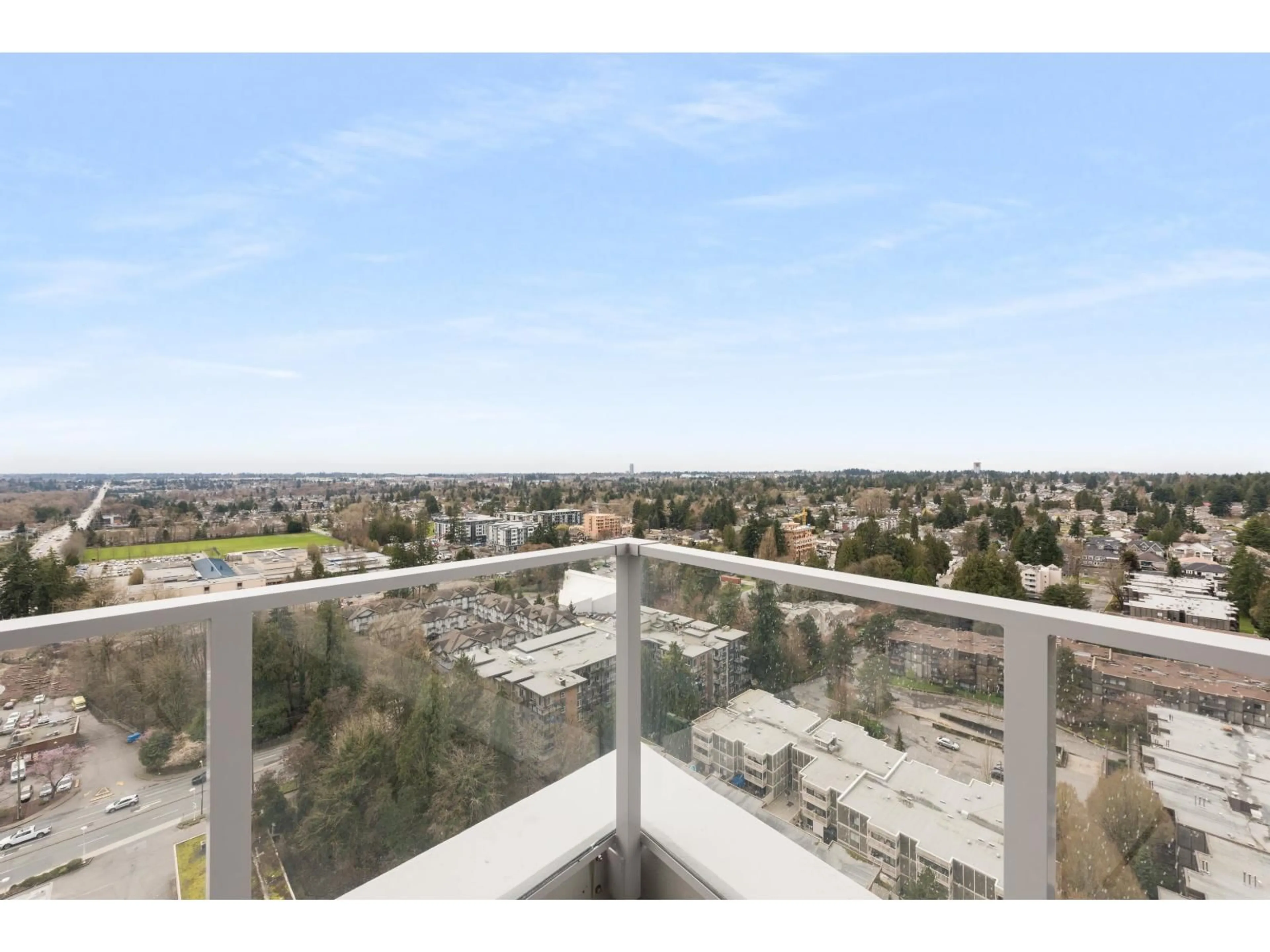 Balcony in the apartment, city buildings view from balcony for 2806 - 9675 KING GEORGE BOULEVARD, Surrey British Columbia V3T2V3