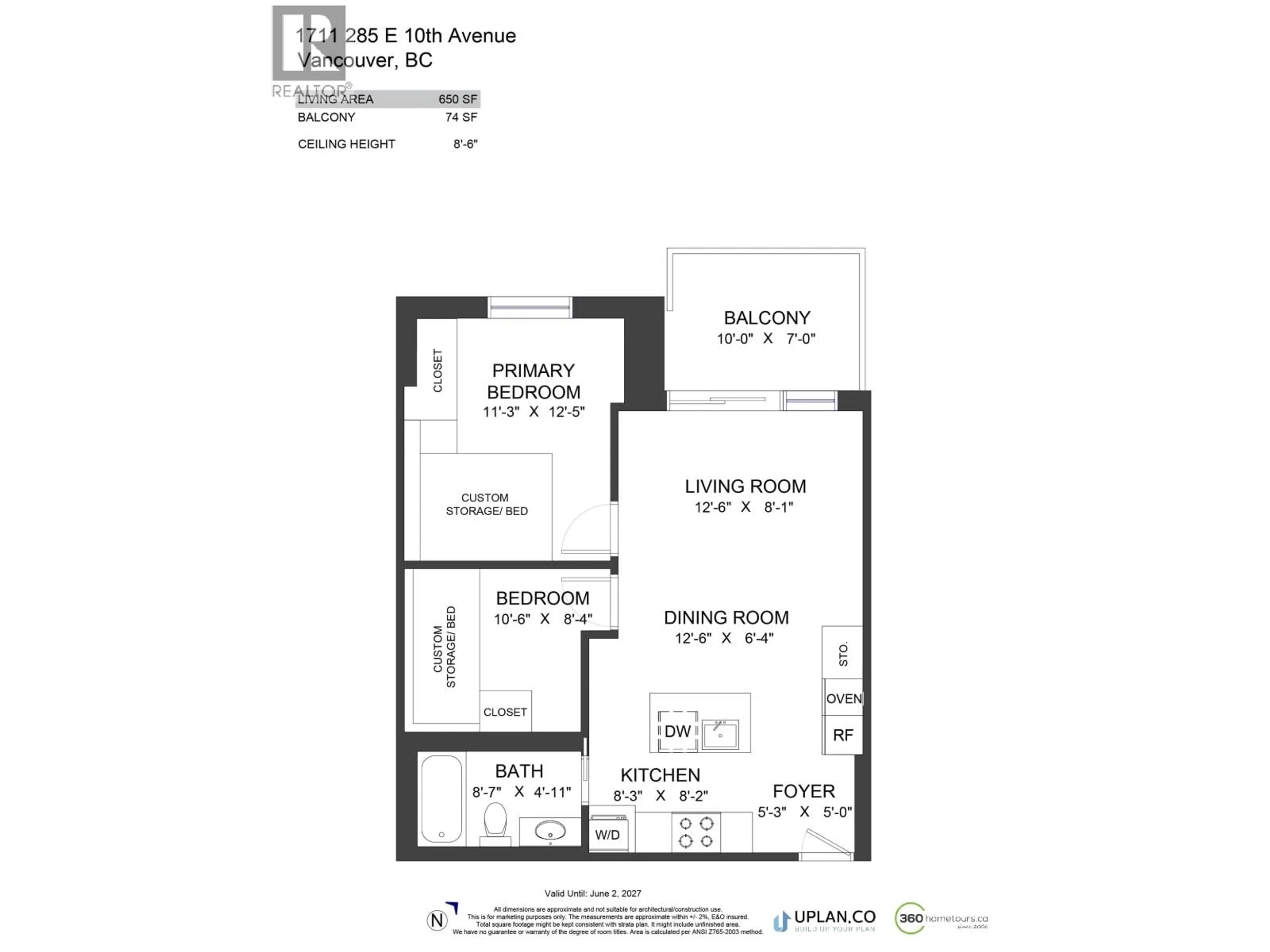 Floor plan for 1711 - 285 10 AVENUE, Vancouver British Columbia V5T0H6