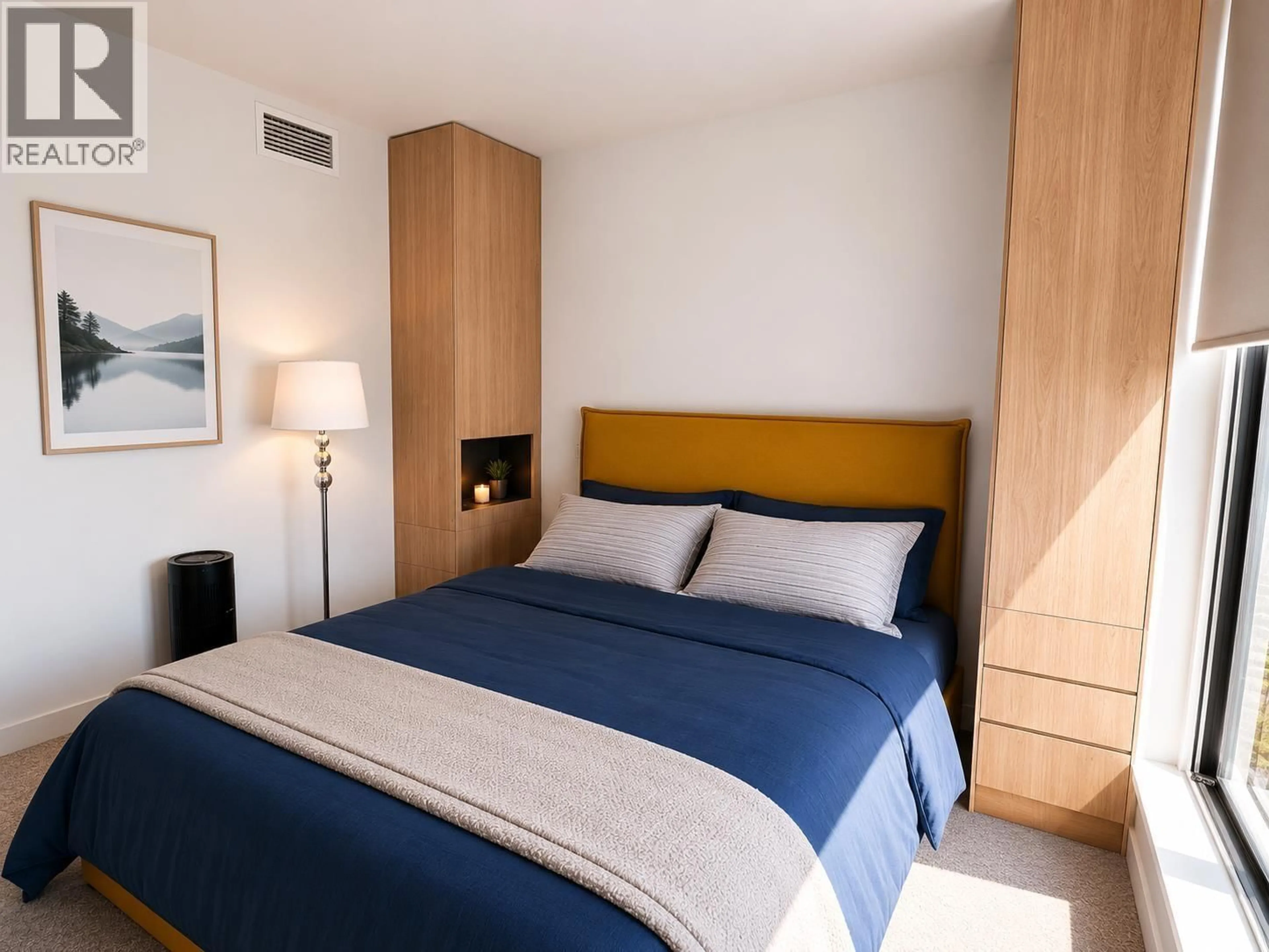 Bedroom with bed, wood/laminate floor for 2105 - 5058 JOYCE STREET, Vancouver British Columbia V5R0J9