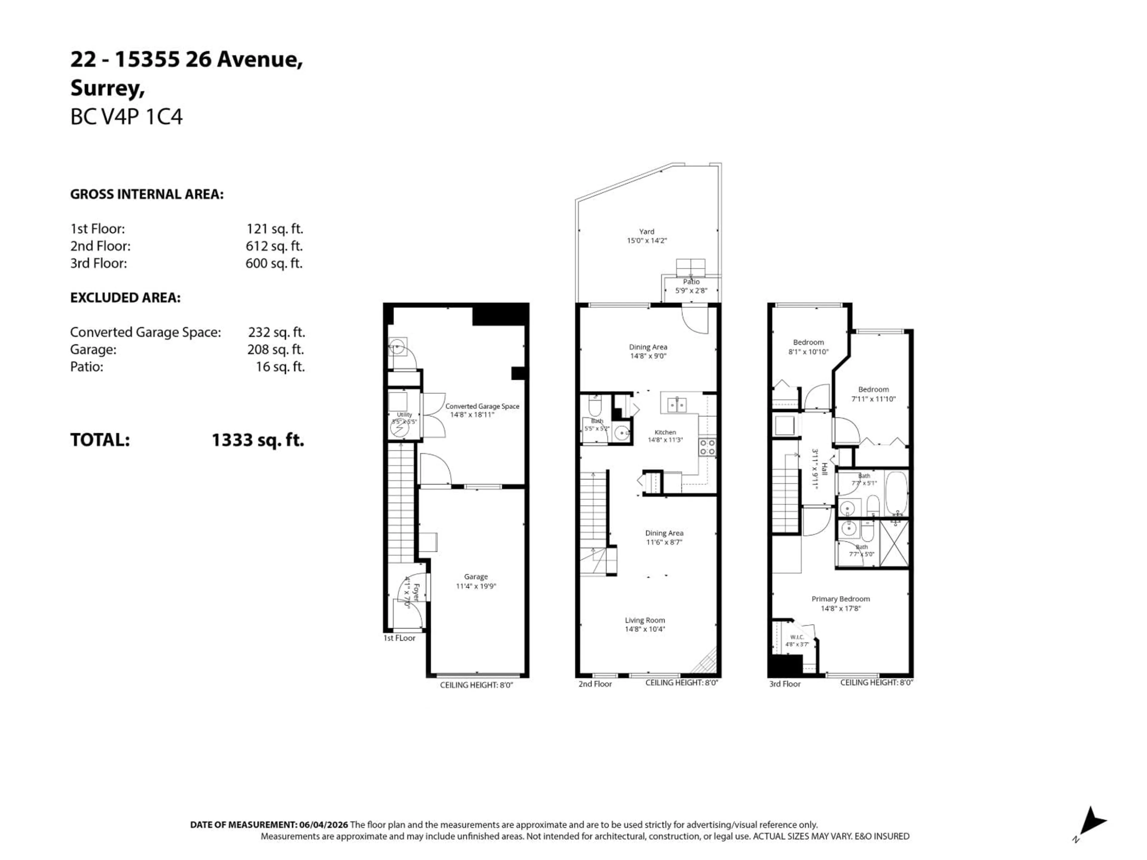 Floor plan for 22 - 15355 26 AVENUE, Surrey British Columbia V4P1C4