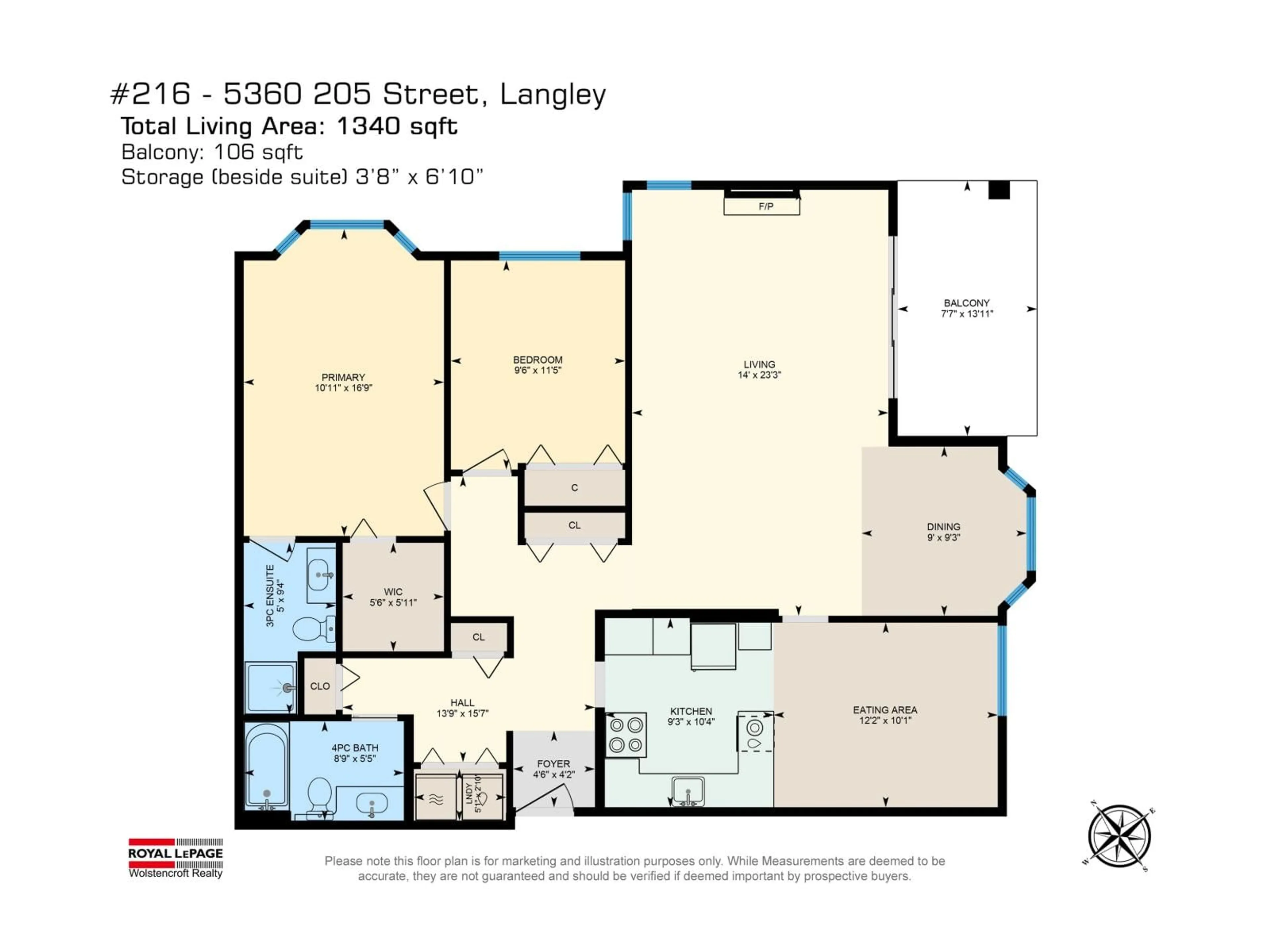 Floor plan for 216 - 5360 205 STREET, Langley British Columbia V3A7Y9
