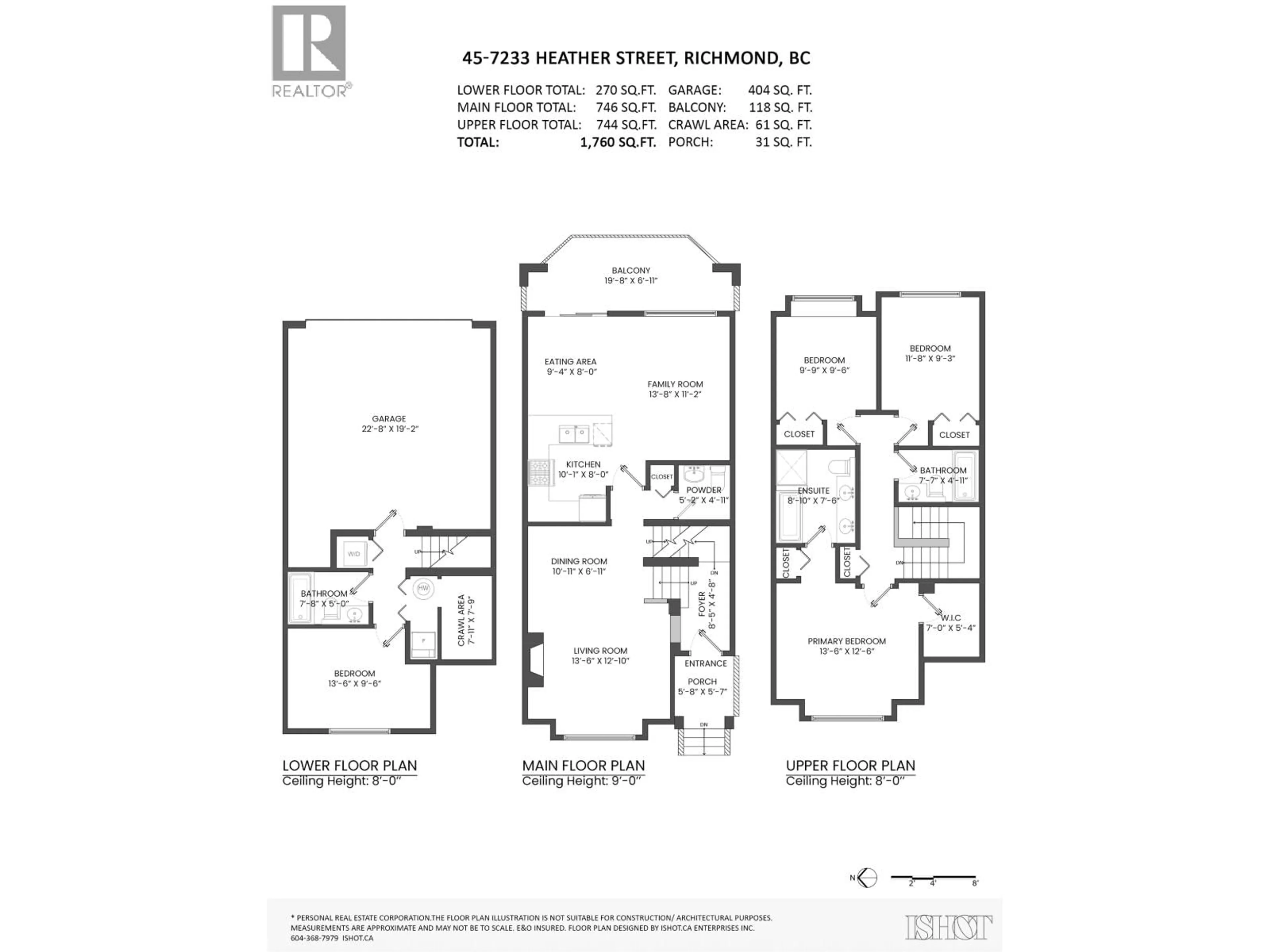 Floor plan for 45 - 7233 HEATHER STREET, Richmond British Columbia V6Y4J8