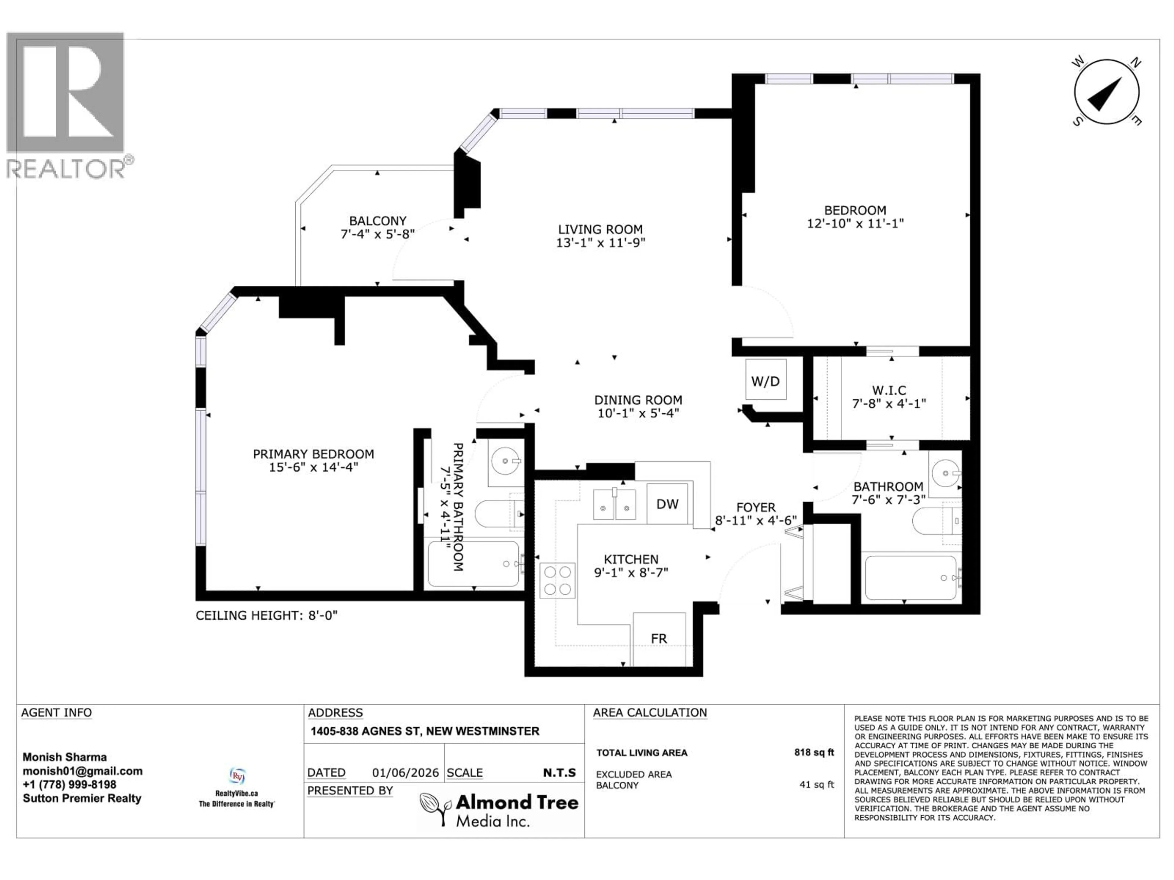 Floor plan for 1405 - 838 AGNES STREET, New Westminster British Columbia V3M6R3