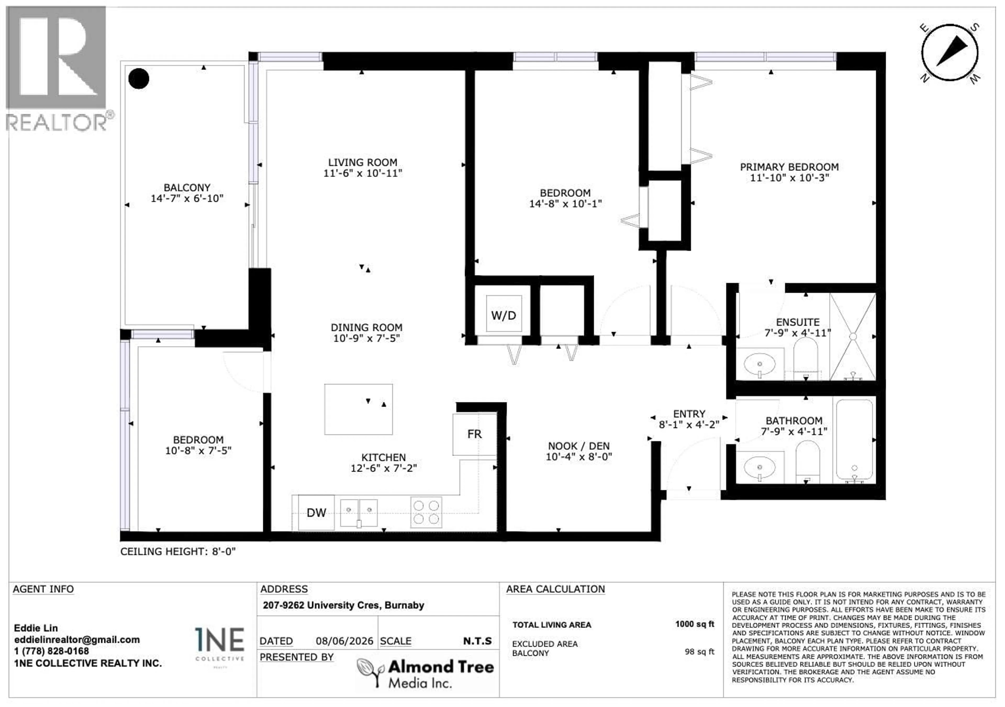 Floor plan for 207 - 9262 UNIVERSITY CRESCENT, Burnaby British Columbia V5A0A4
