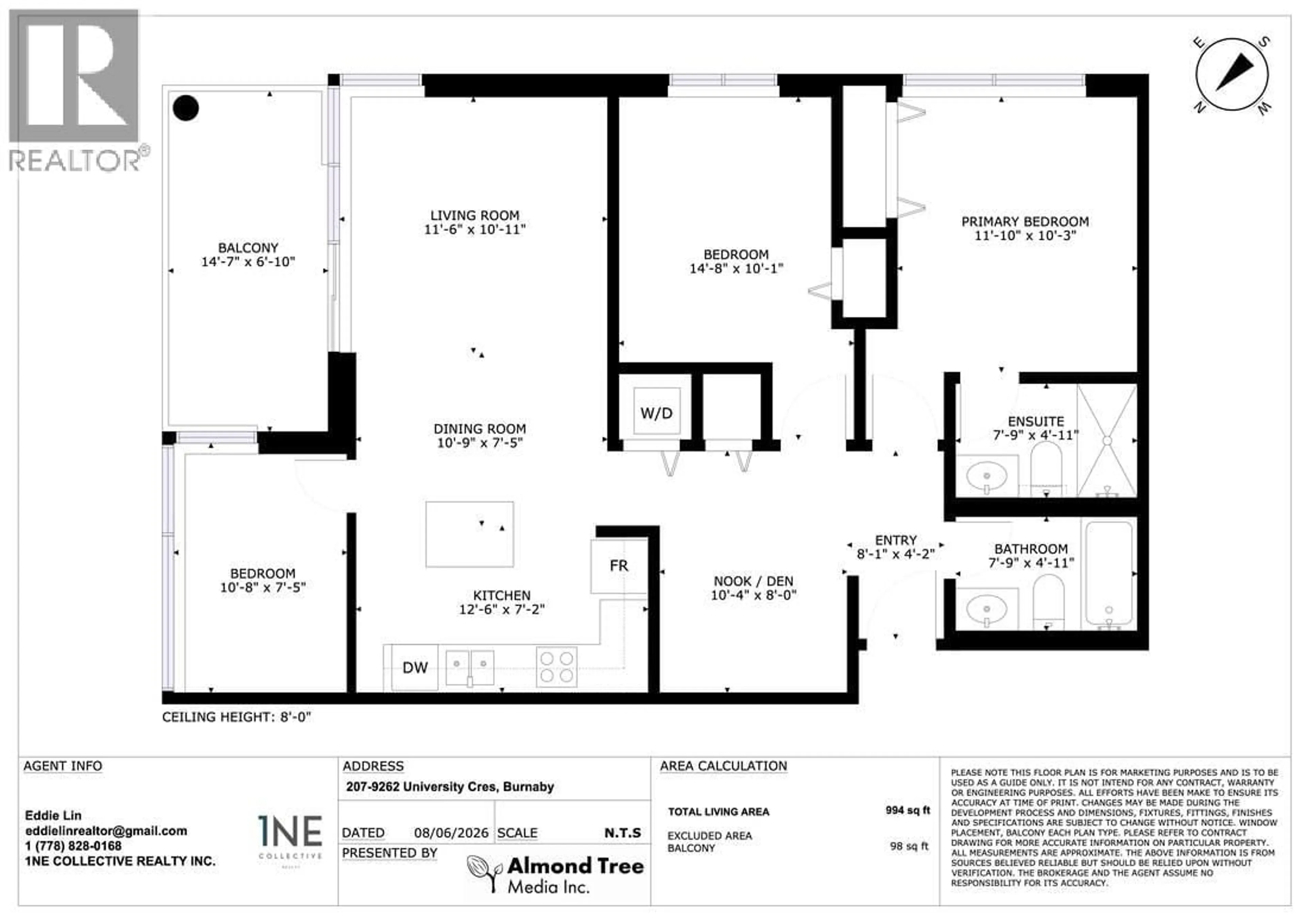 Floor plan for 207 - 9262 UNIVERSITY CRESCENT, Burnaby British Columbia V5A0A4