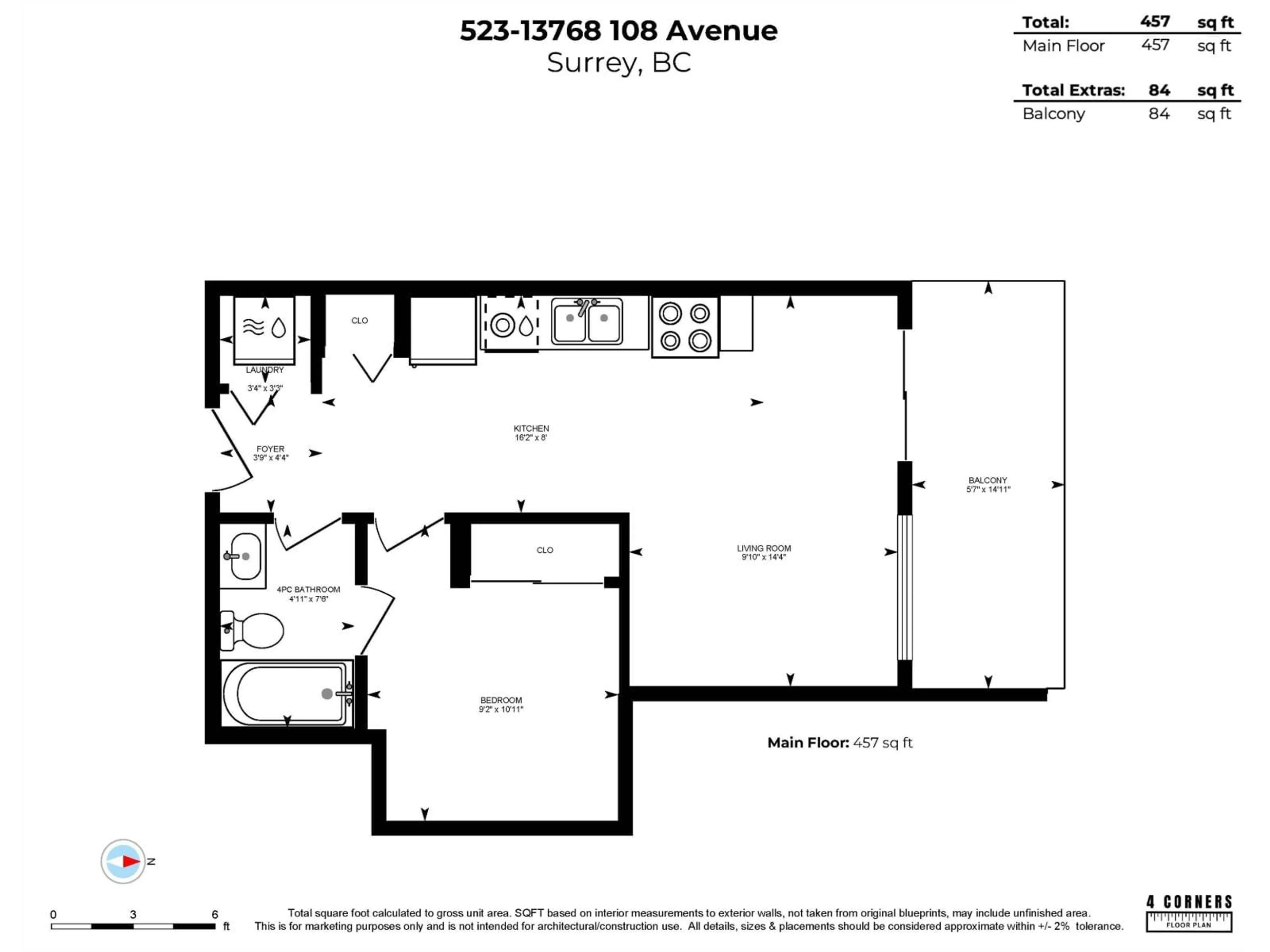Floor plan for 523 - 13768 108 AVENUE, Surrey British Columbia V3T0L9