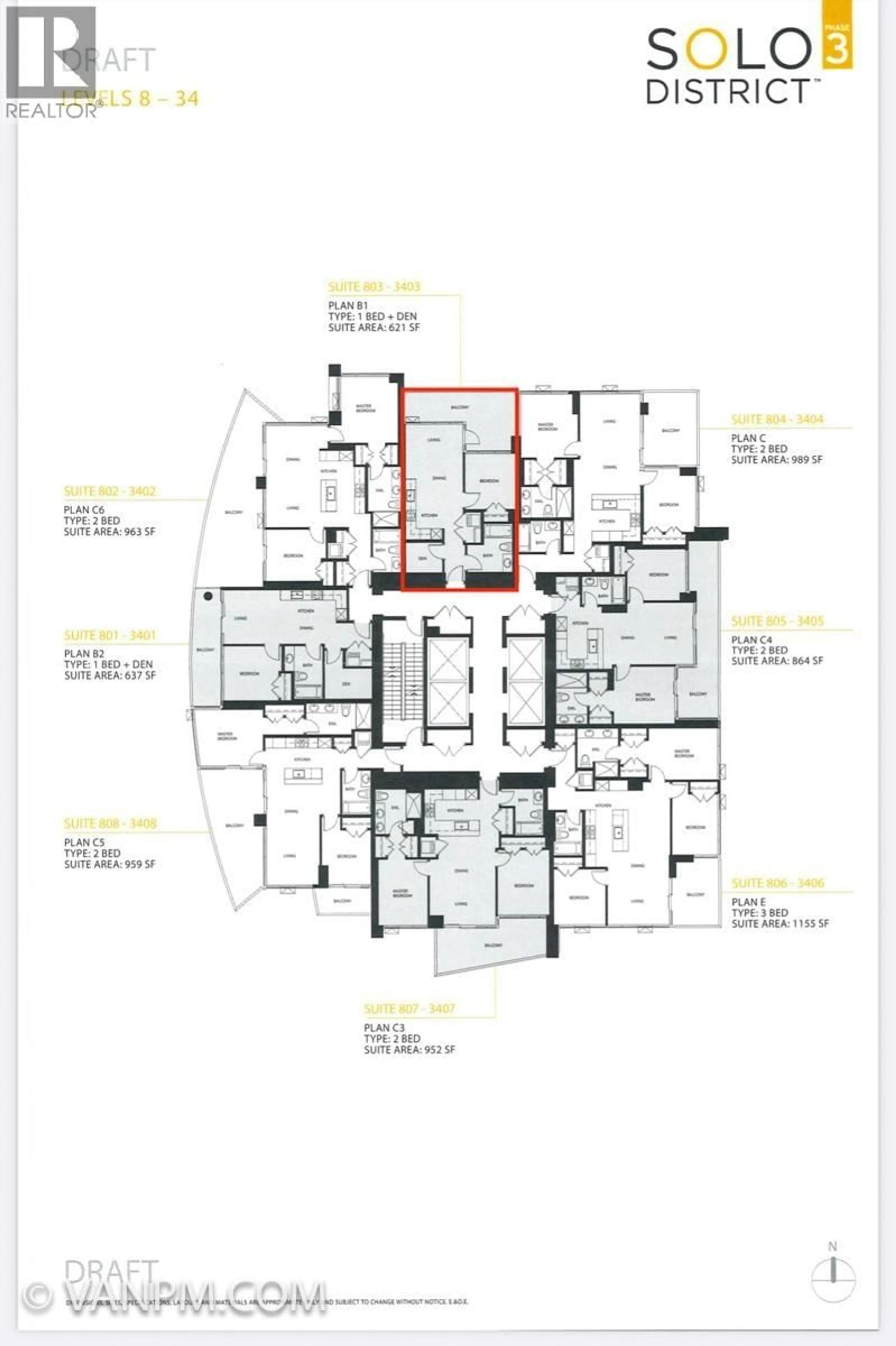 Floor plan for 2603 - 2085 SKYLINE COURT, Burnaby British Columbia V5C0M6