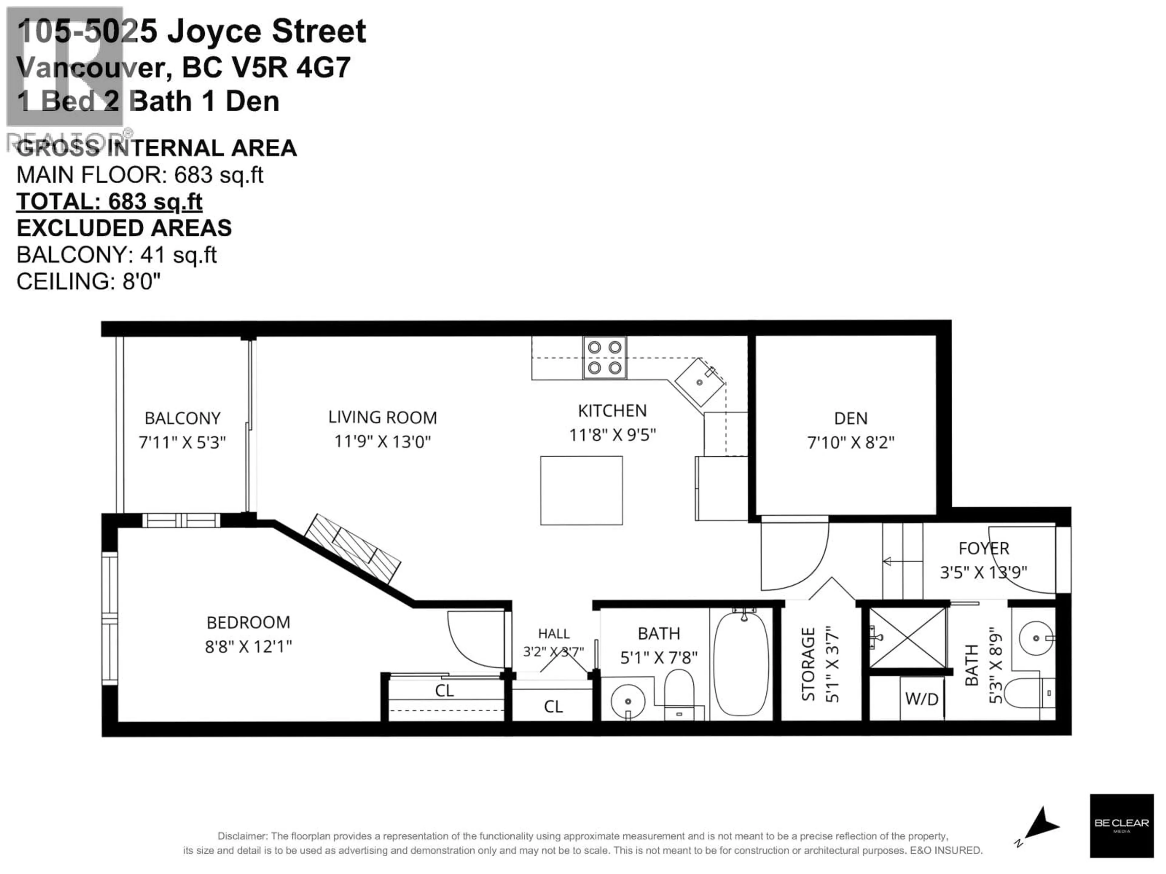 Floor plan for 105 - 5025 JOYCE STREET, Vancouver British Columbia V5R4G7